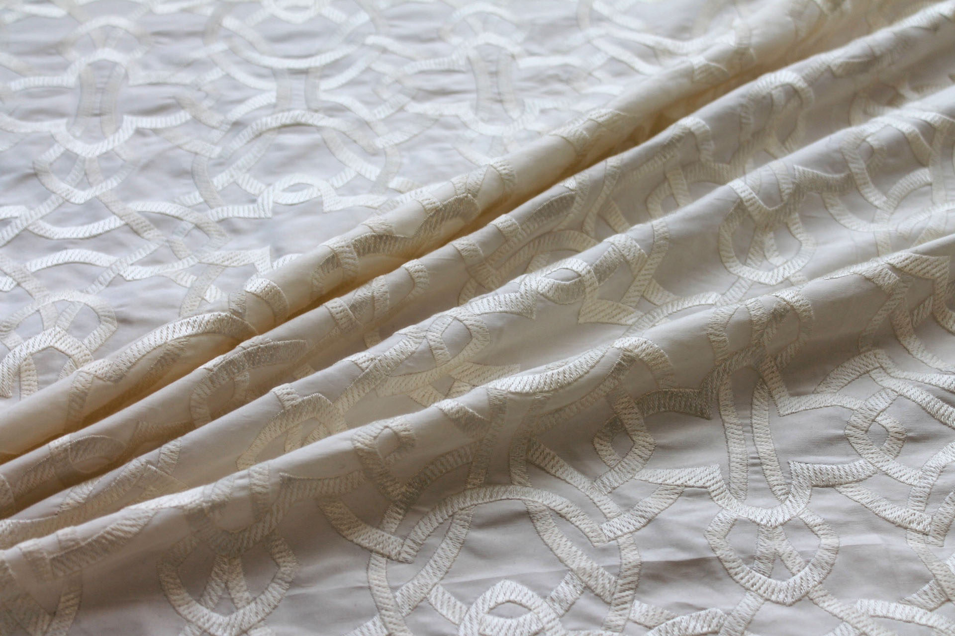 NEW VERSION - Geometric Embroidered Silk Dupion - Creamy Ivory fabric, image 3 of 7