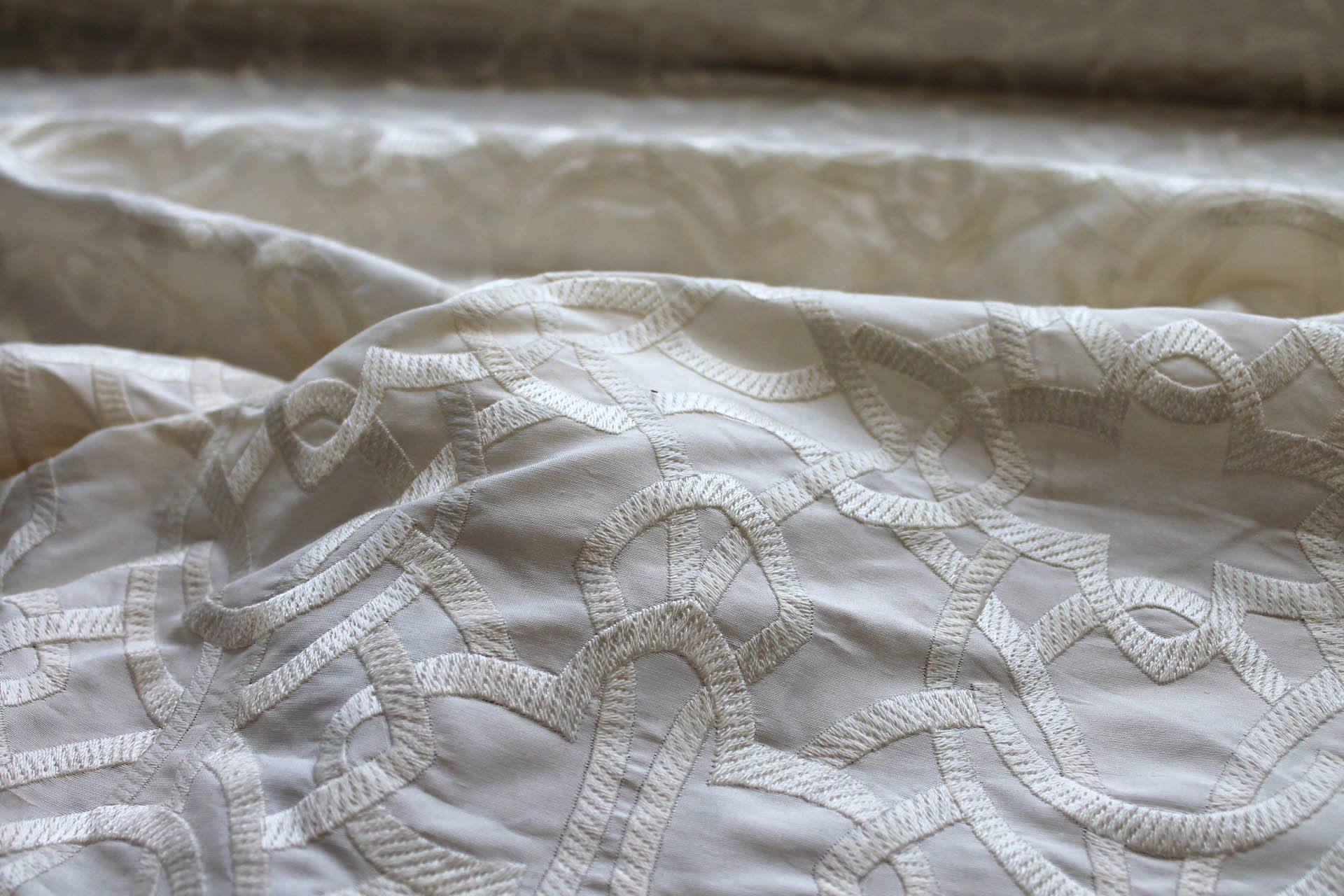 NEW VERSION - Geometric Embroidered Silk Dupion - Creamy Ivory fabric, image 4 of 7