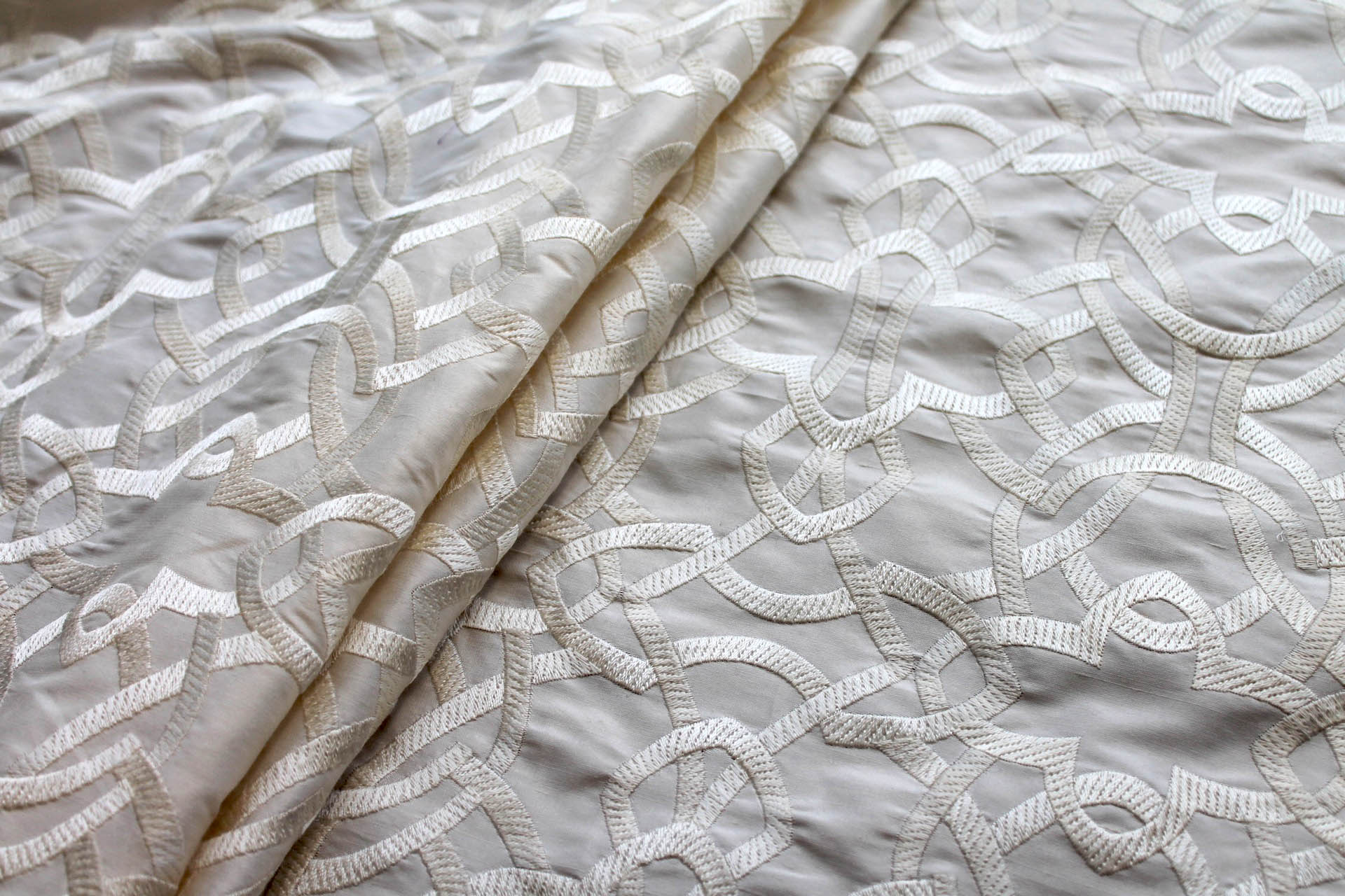 NEW VERSION - Geometric Embroidered Silk Dupion - Creamy Ivory fabric, image 5 of 7