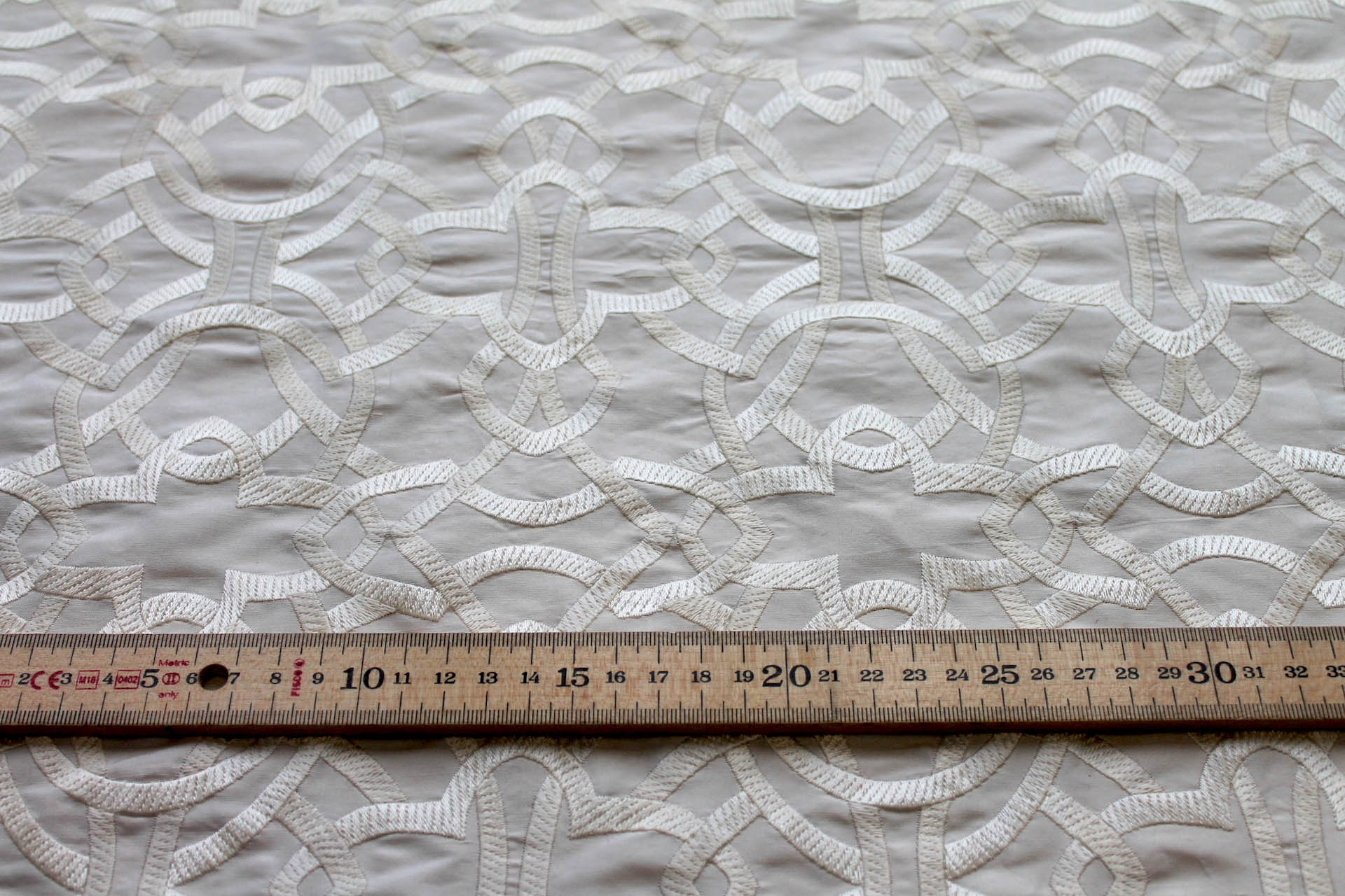 NEW VERSION - Geometric Embroidered Silk Dupion - Creamy Ivory fabric, image 6 of 7