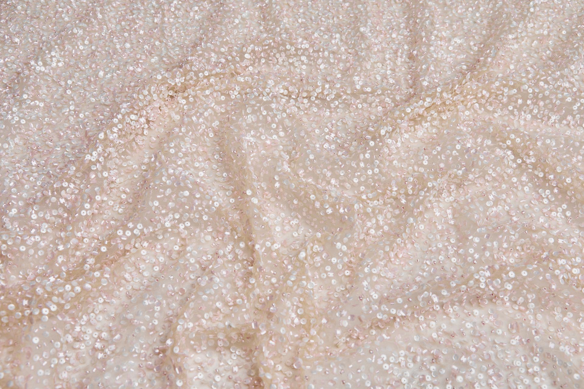 Pink and Ivory Sequins and Pink Beads on Tulle fabric, image 3 of 7