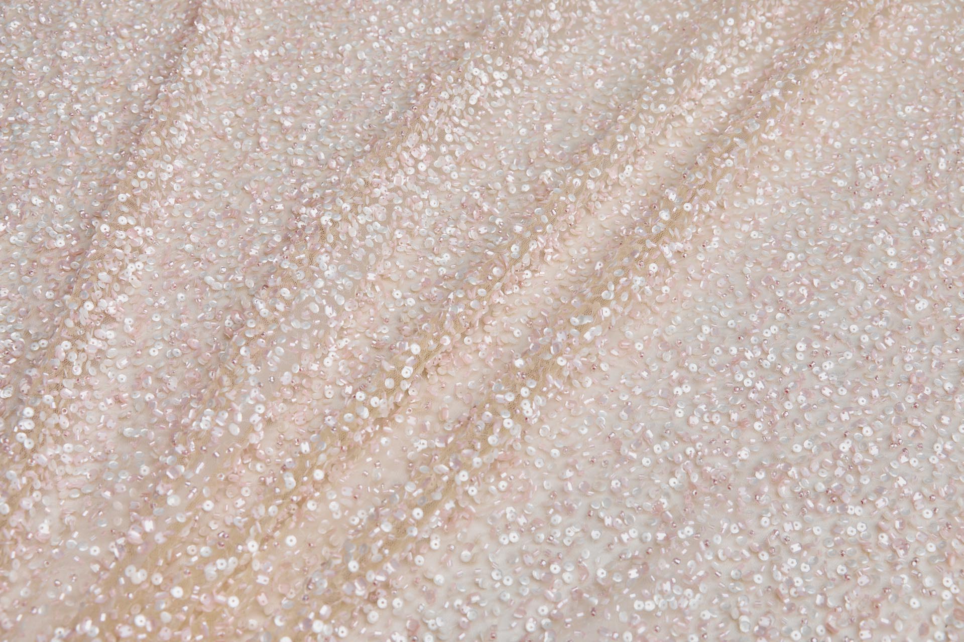 Pink and Ivory Sequins and Pink Beads on Tulle fabric, image 6 of 7