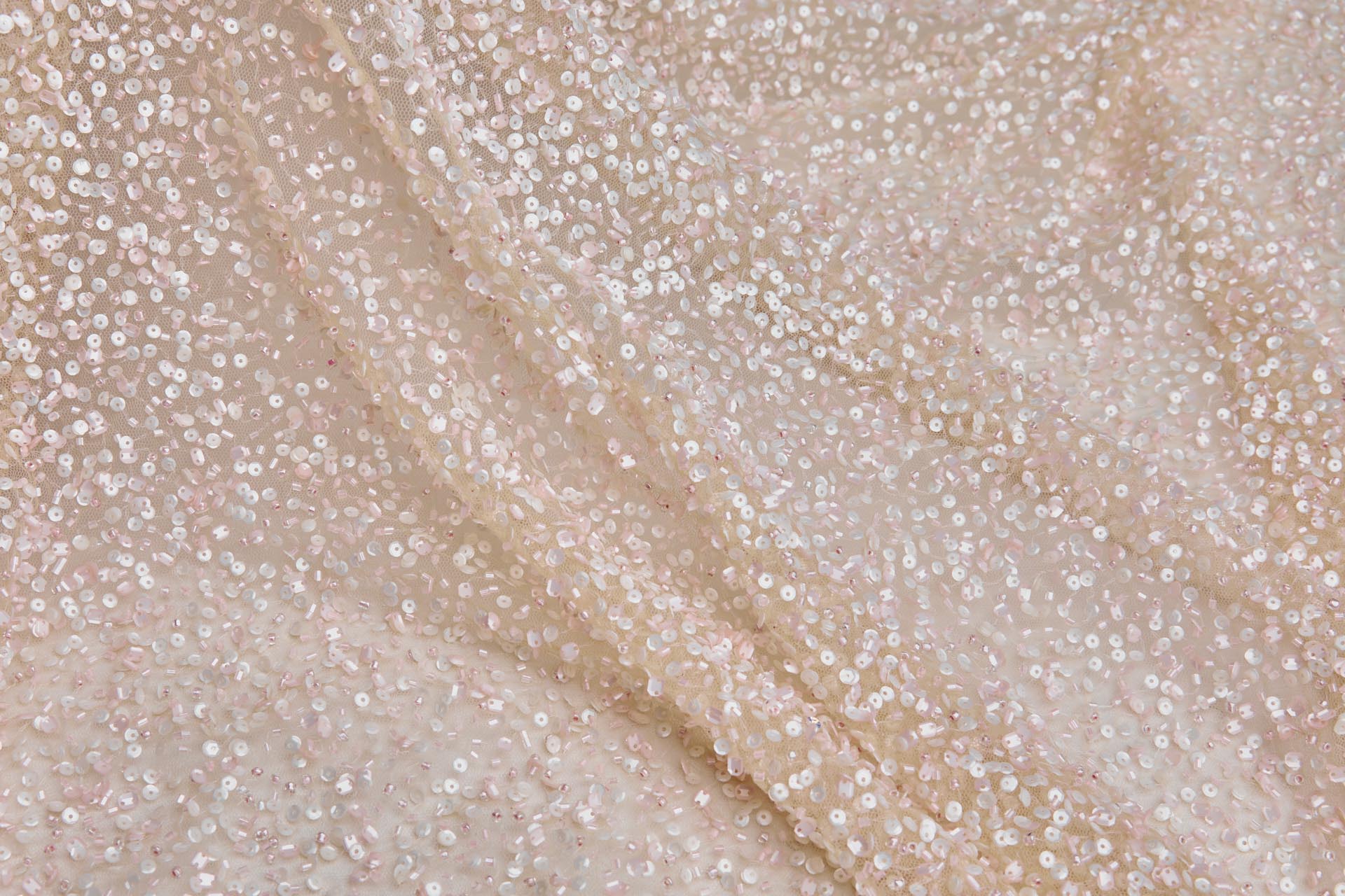 Pink and Ivory Sequins and Pink Beads on Tulle fabric, image 7 of 7
