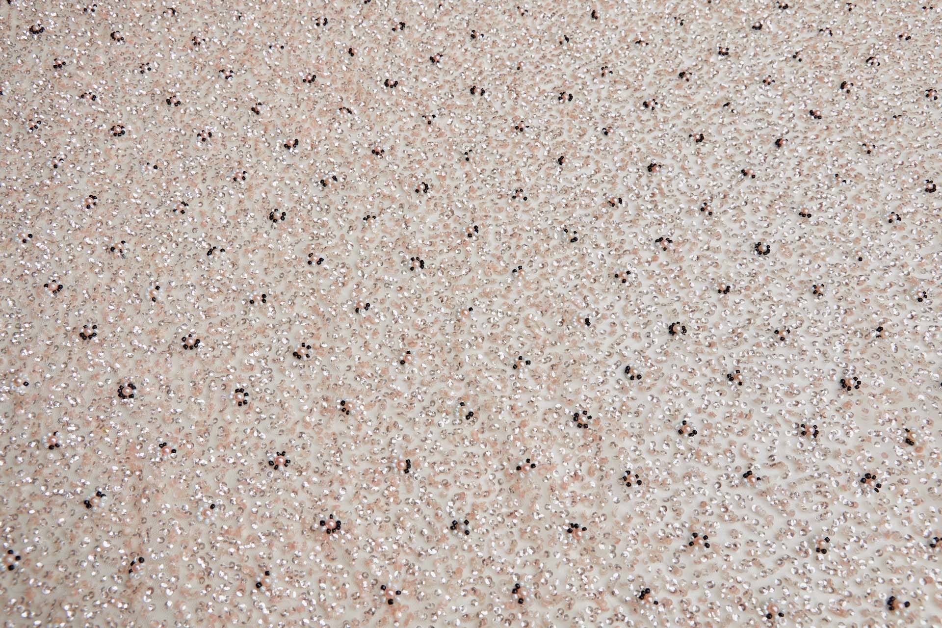 Beaded Nylon Tulle - Blush Pink and Black with Pink Pearls fabric, image 8 of 8