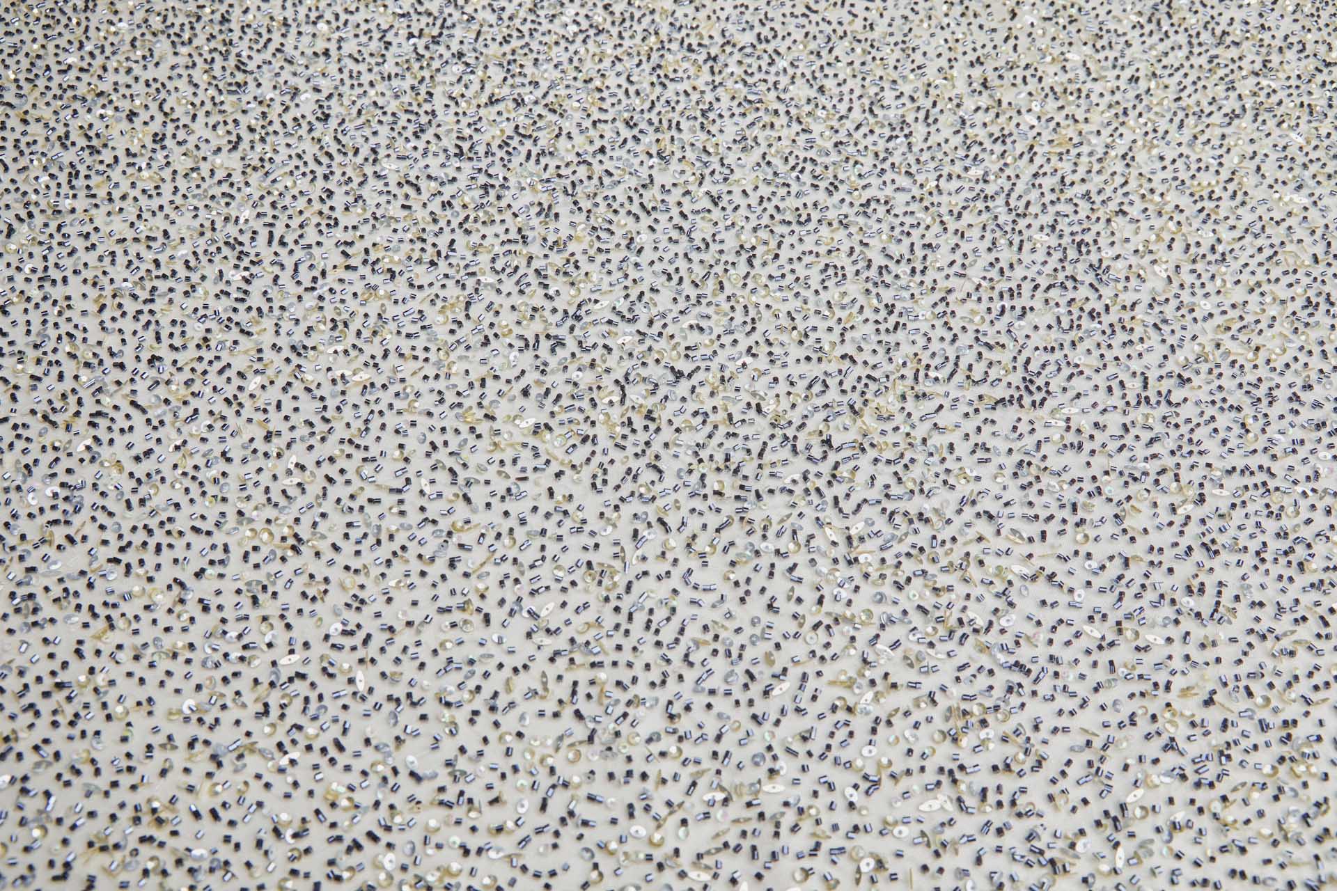 Beaded Nylon Tulle - Black Beads and Gold, Silver and Iridescent Sequins fabric, image 9 of 9