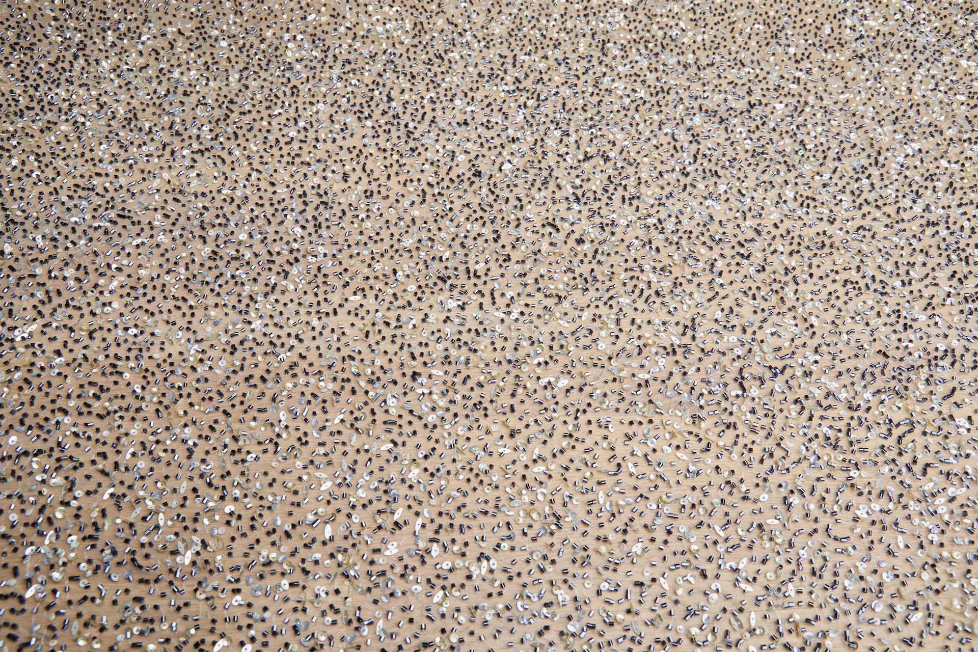Beaded Nylon Tulle - Black Beads and Gold, Silver and Iridescent Sequins fabric, image 4 of 9