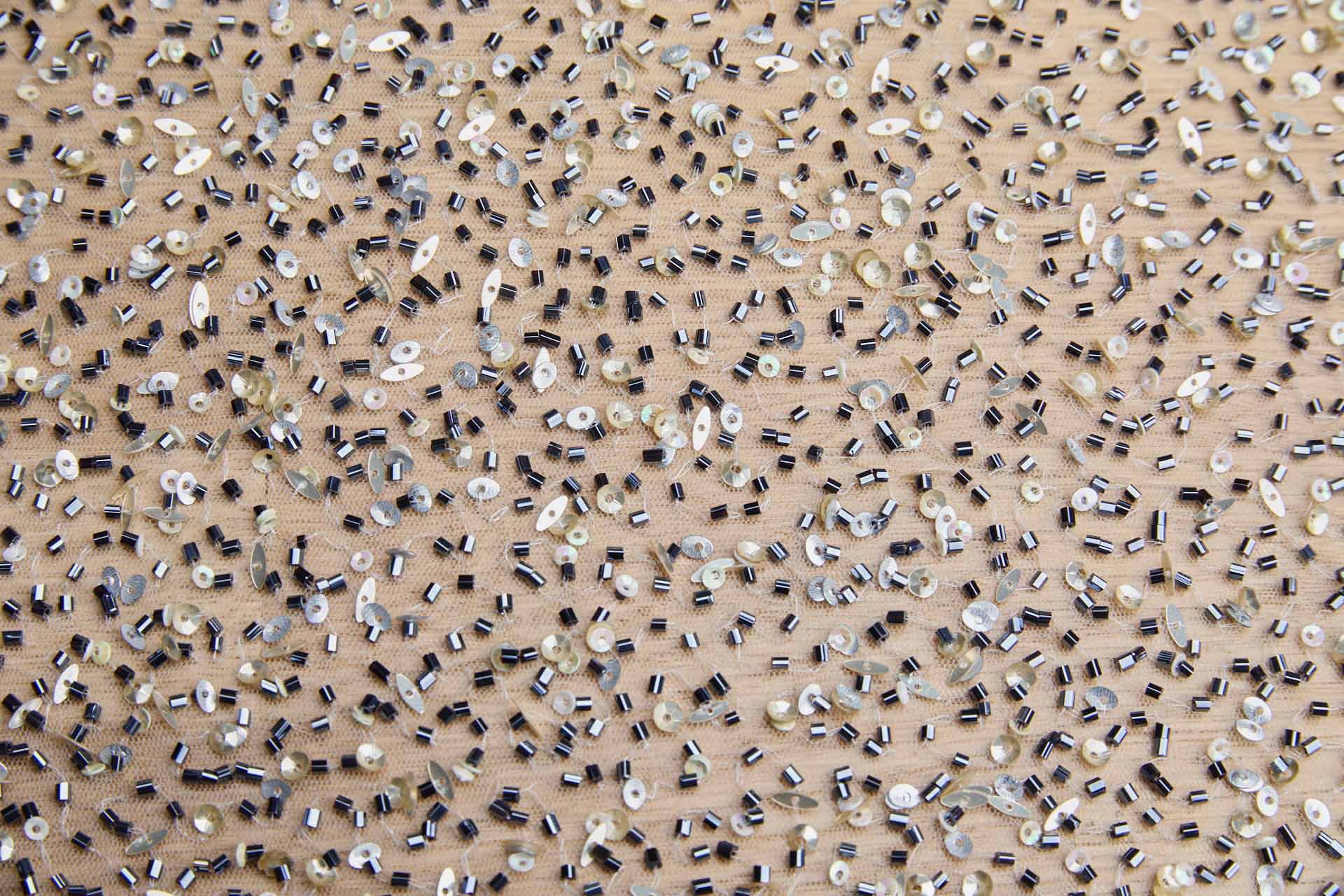 Beaded Nylon Tulle - Black Beads and Gold, Silver and Iridescent Sequins fabric, image 5 of 9