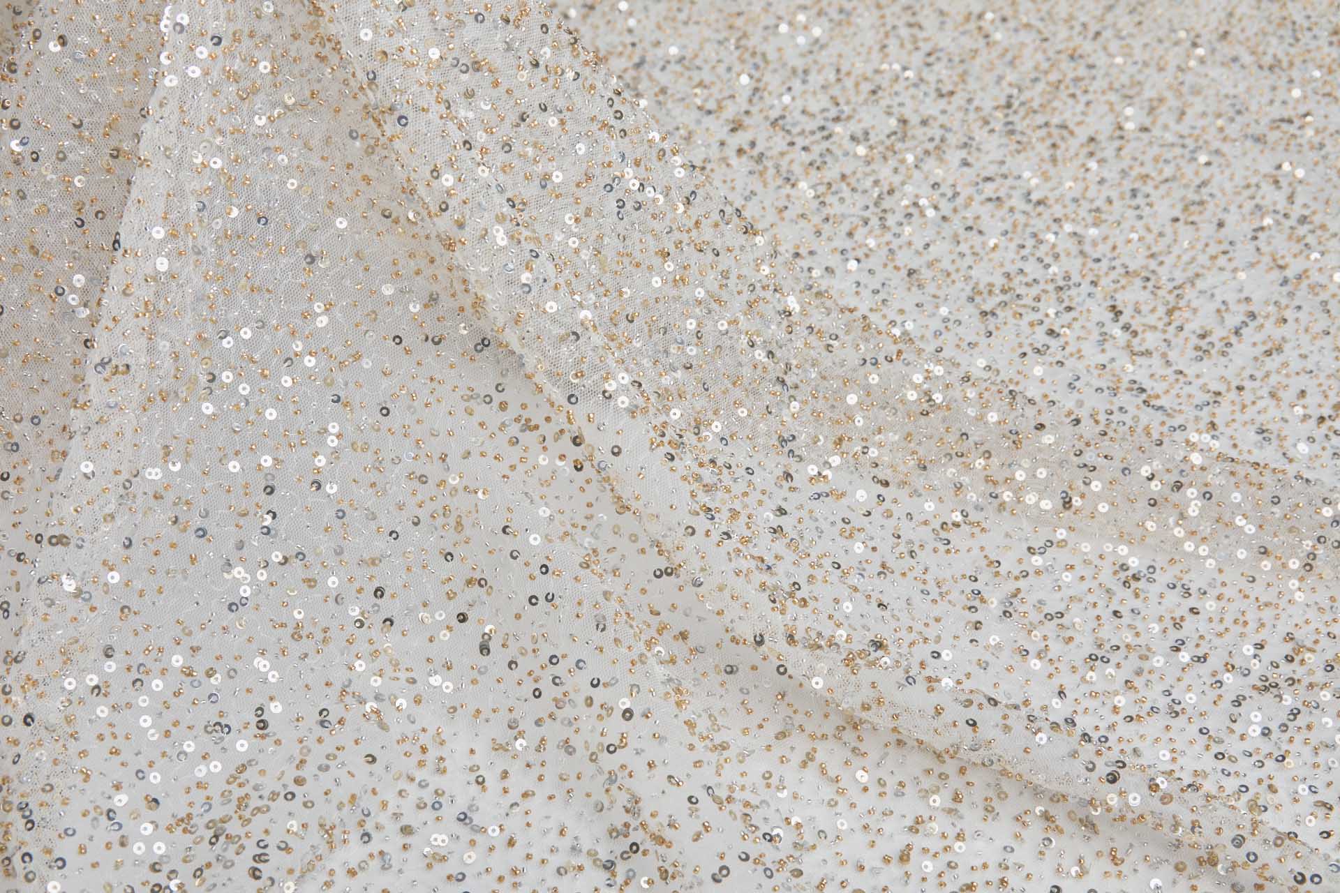 Gold and Silver Sequins and Micro Beads on Tulle fabric, image 2 of 6