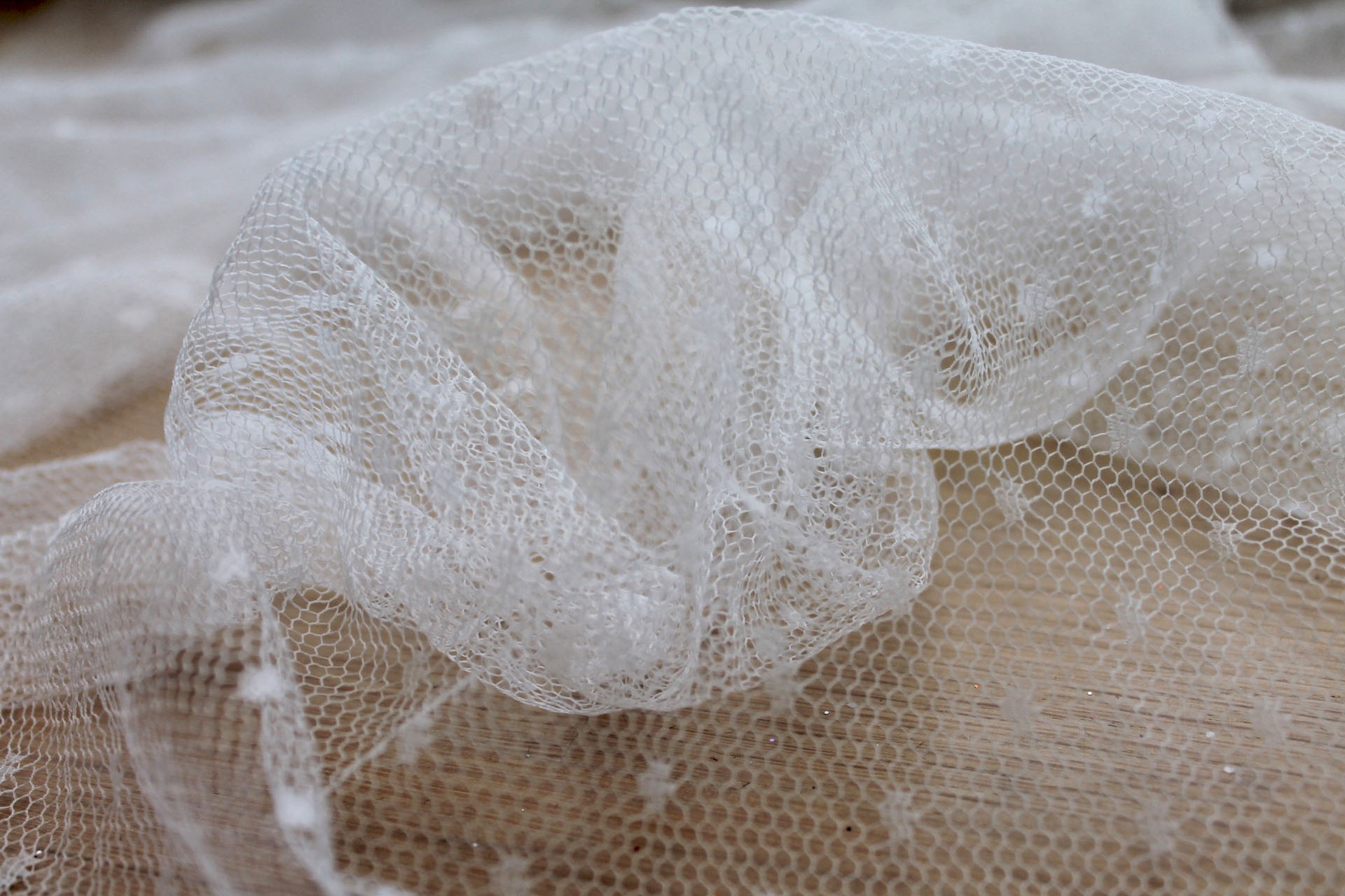 Spot / Dot Tulle - Ivory fabric, image 2 of 7