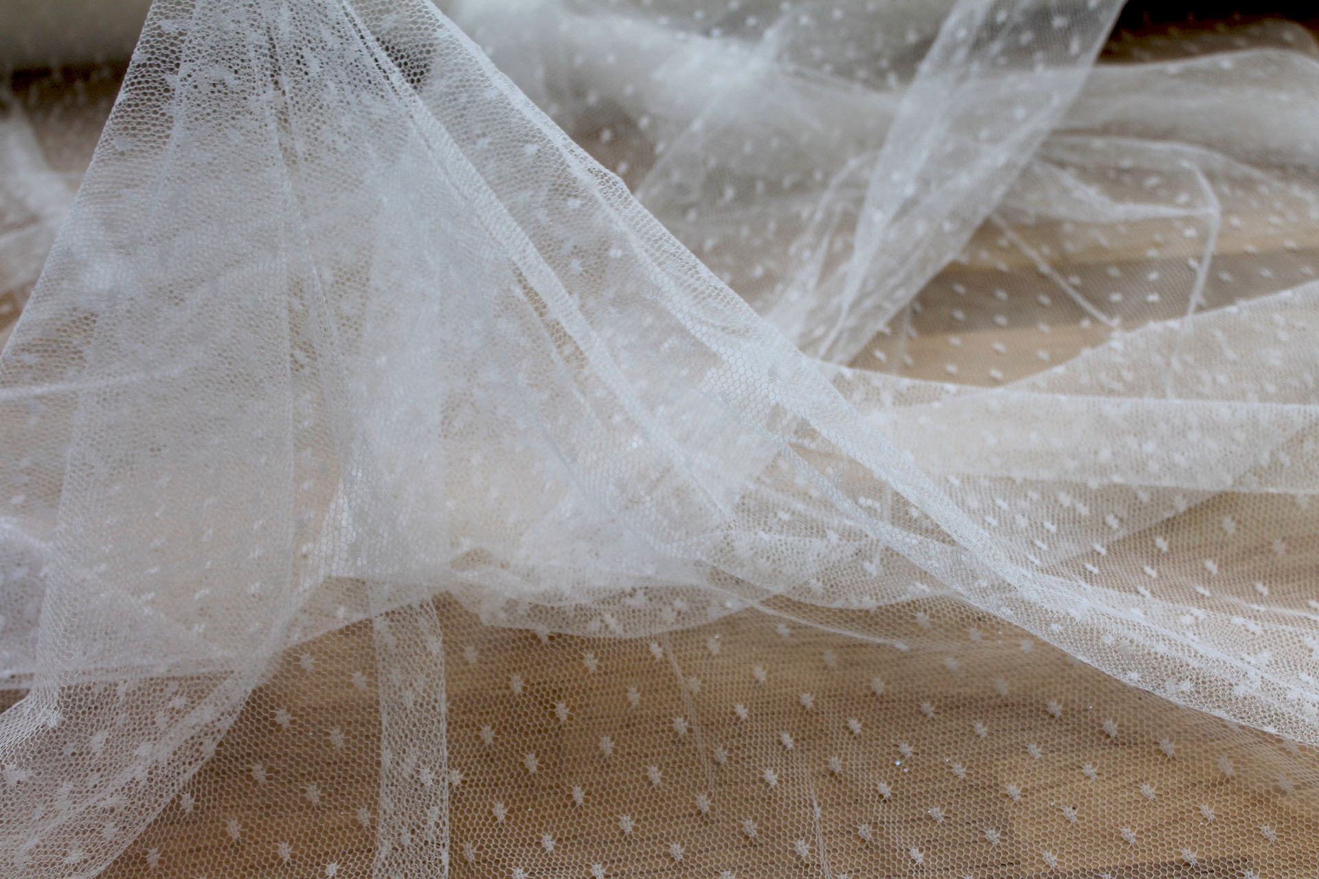 Spot / Dot Tulle - Ivory fabric, image 7 of 7