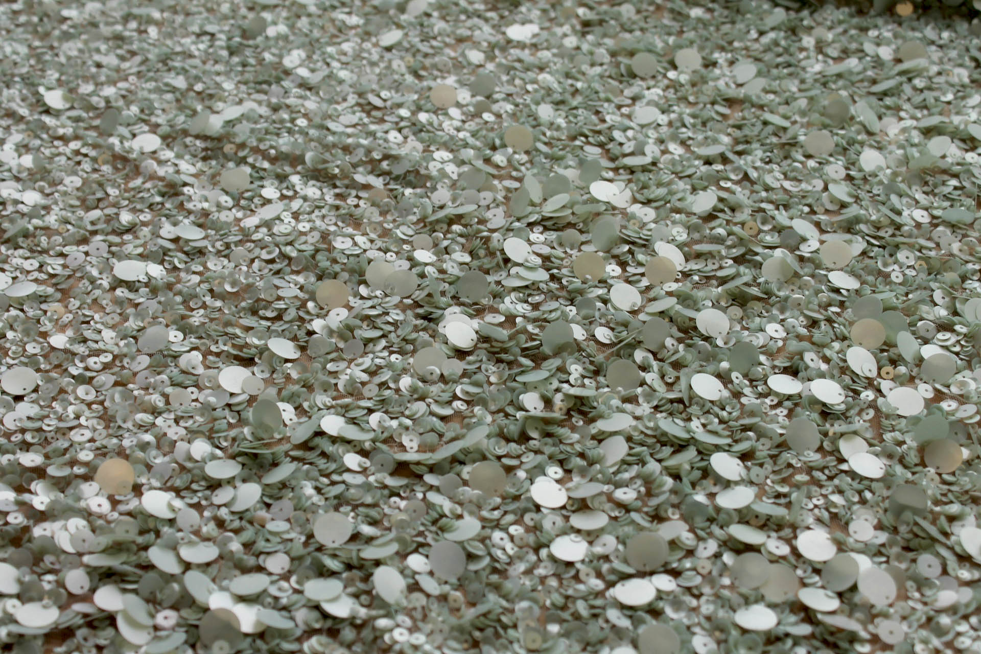 Mixed Sequins On Tulle - Pale Mint fabric, image 2 of 6