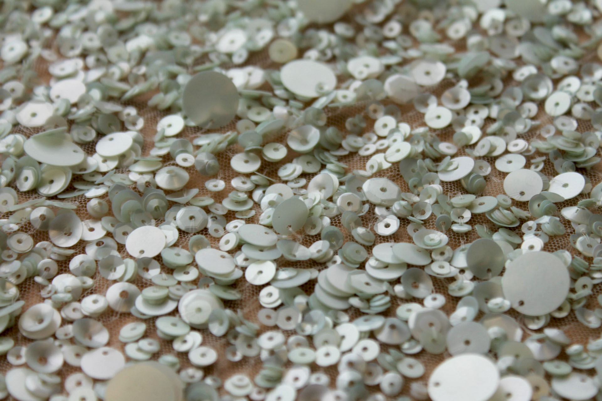 Mixed Sequins On Tulle - Pale Mint fabric, image 3 of 6