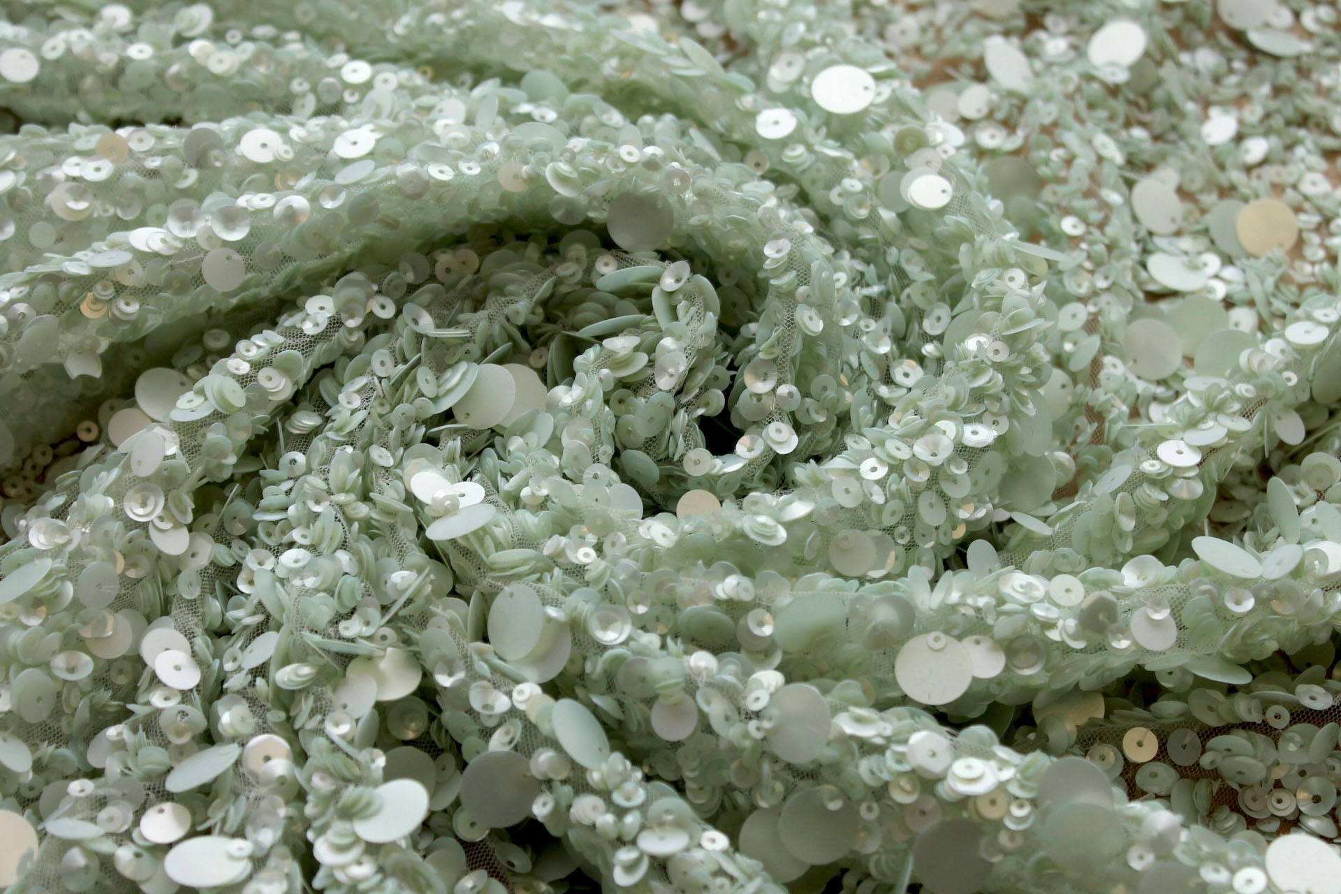 Mixed Sequins On Tulle - Pale Mint fabric, image 4 of 6