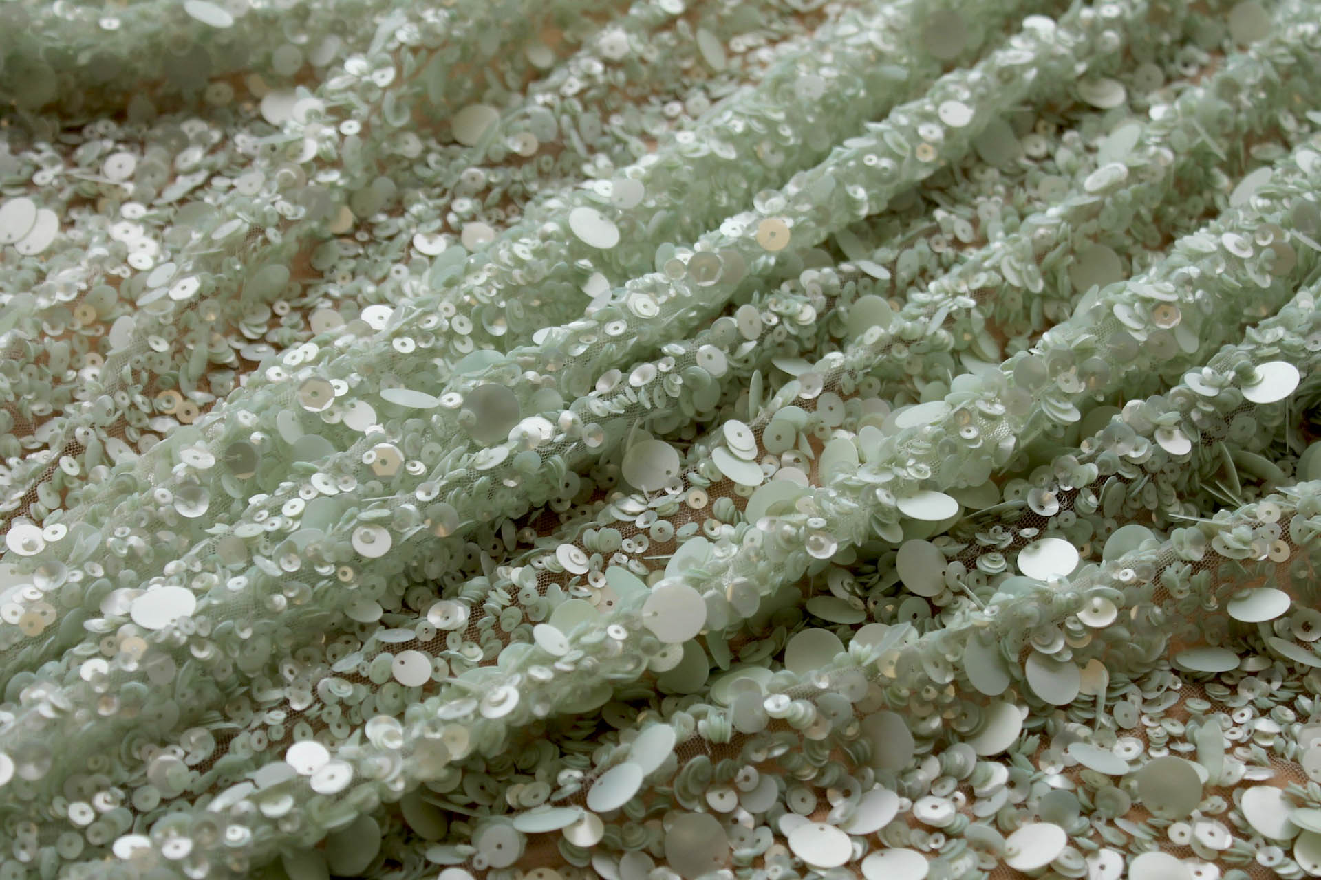 Mixed Sequins On Tulle - Pale Mint fabric, image 5 of 6
