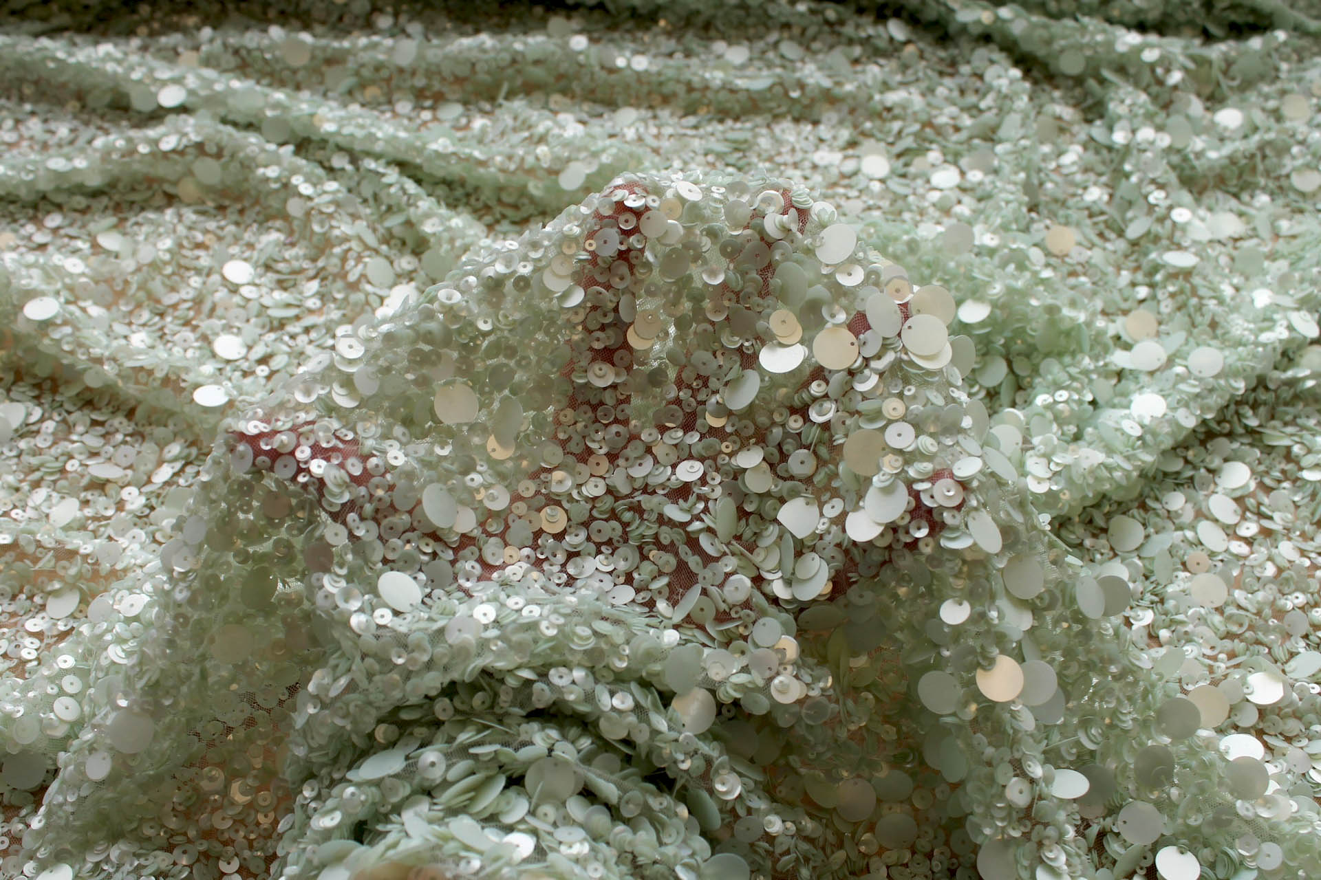 Mixed Sequins On Tulle - Pale Mint fabric, image 6 of 6