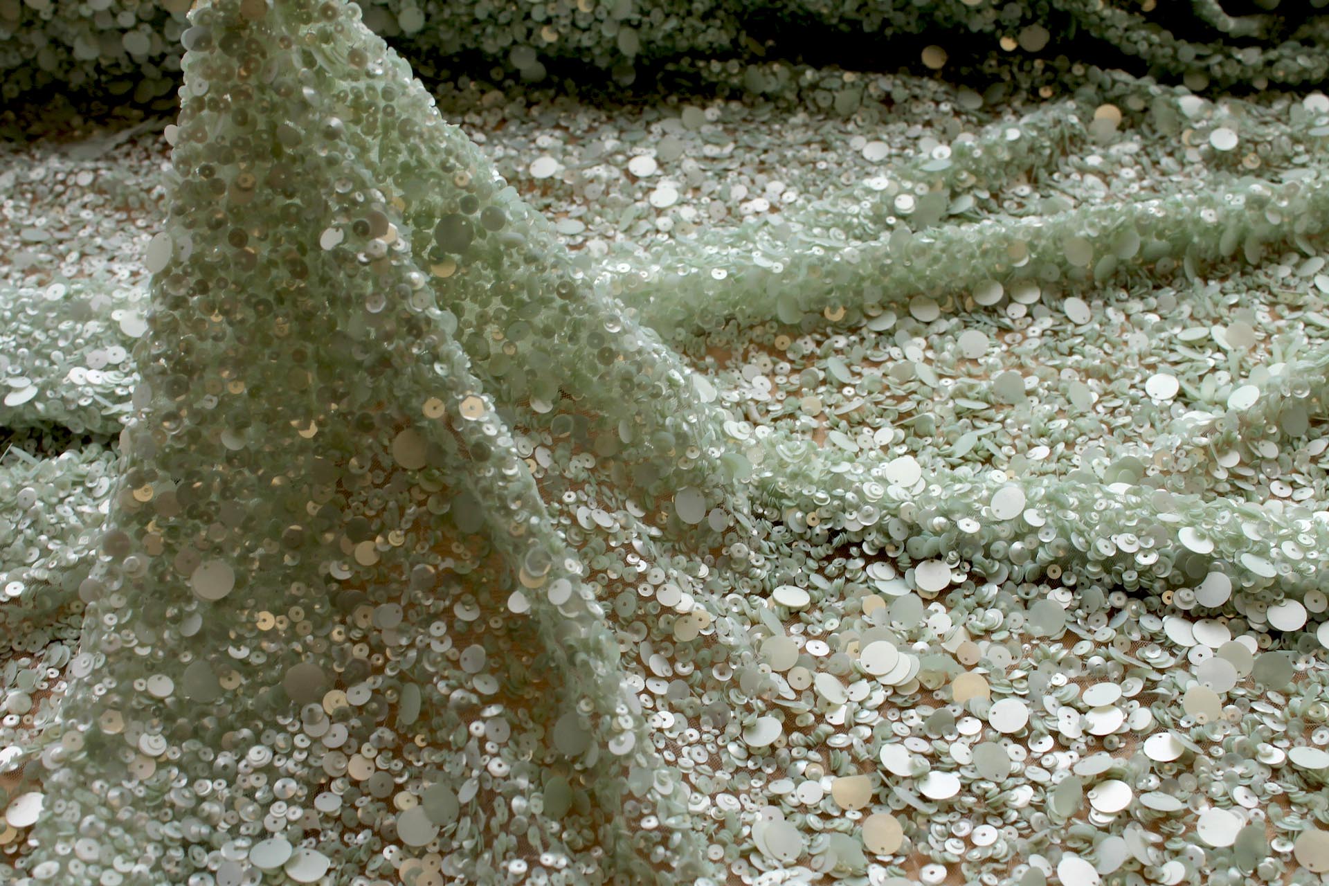 Mixed Sequins On Tulle - Pale Mint fabric