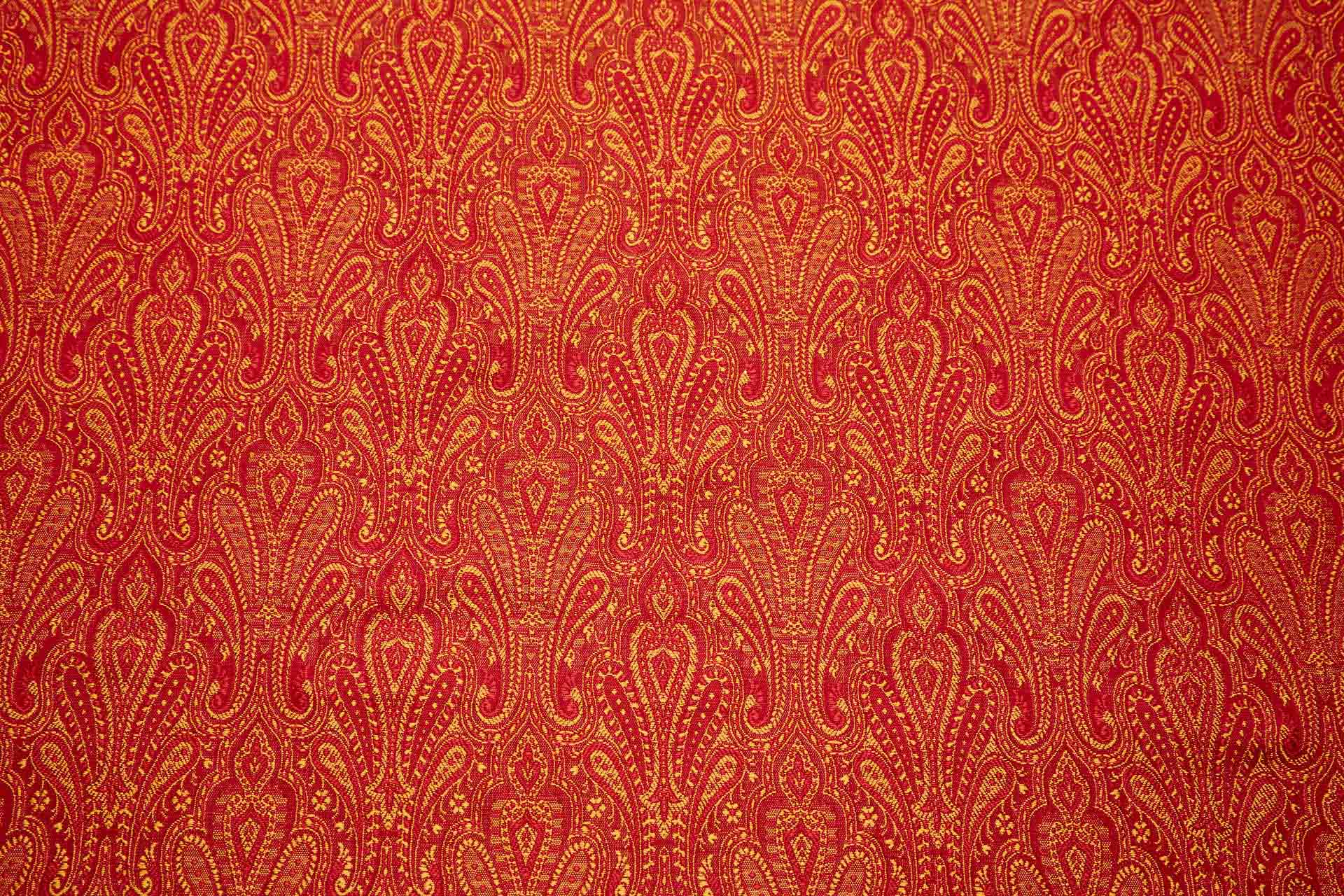 Banaras Brocade - Mustard, Orange and Red fabric, image 5 of 10