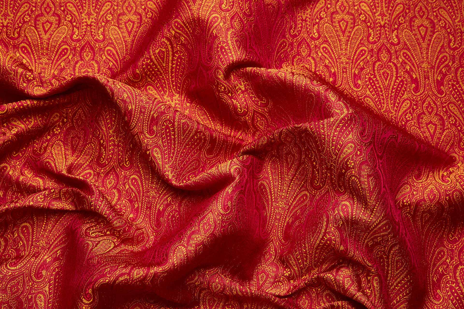 Banaras Brocade - Mustard, Orange and Red fabric, image 2 of 10