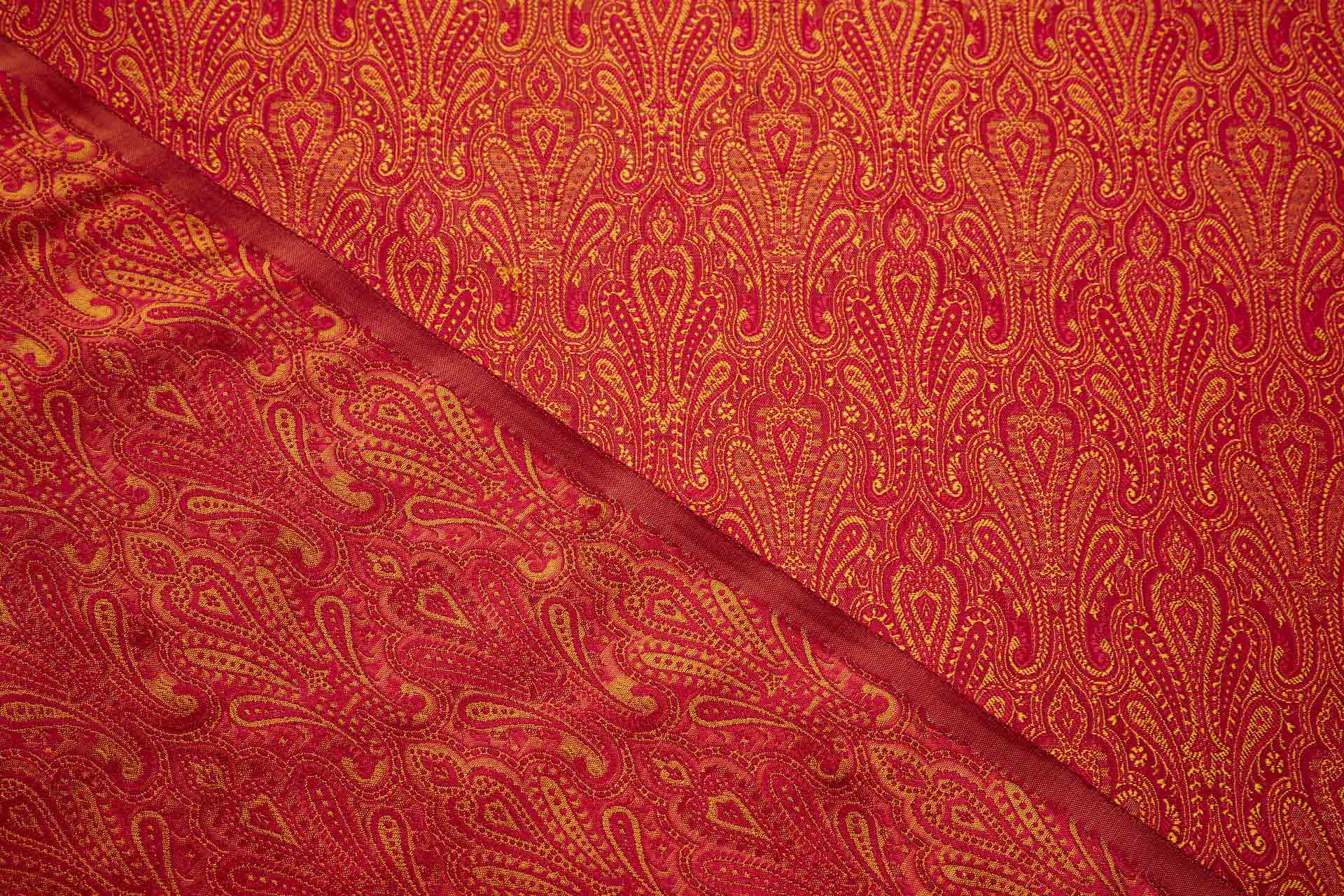 Banaras Brocade - Mustard, Orange and Red fabric, image 3 of 10