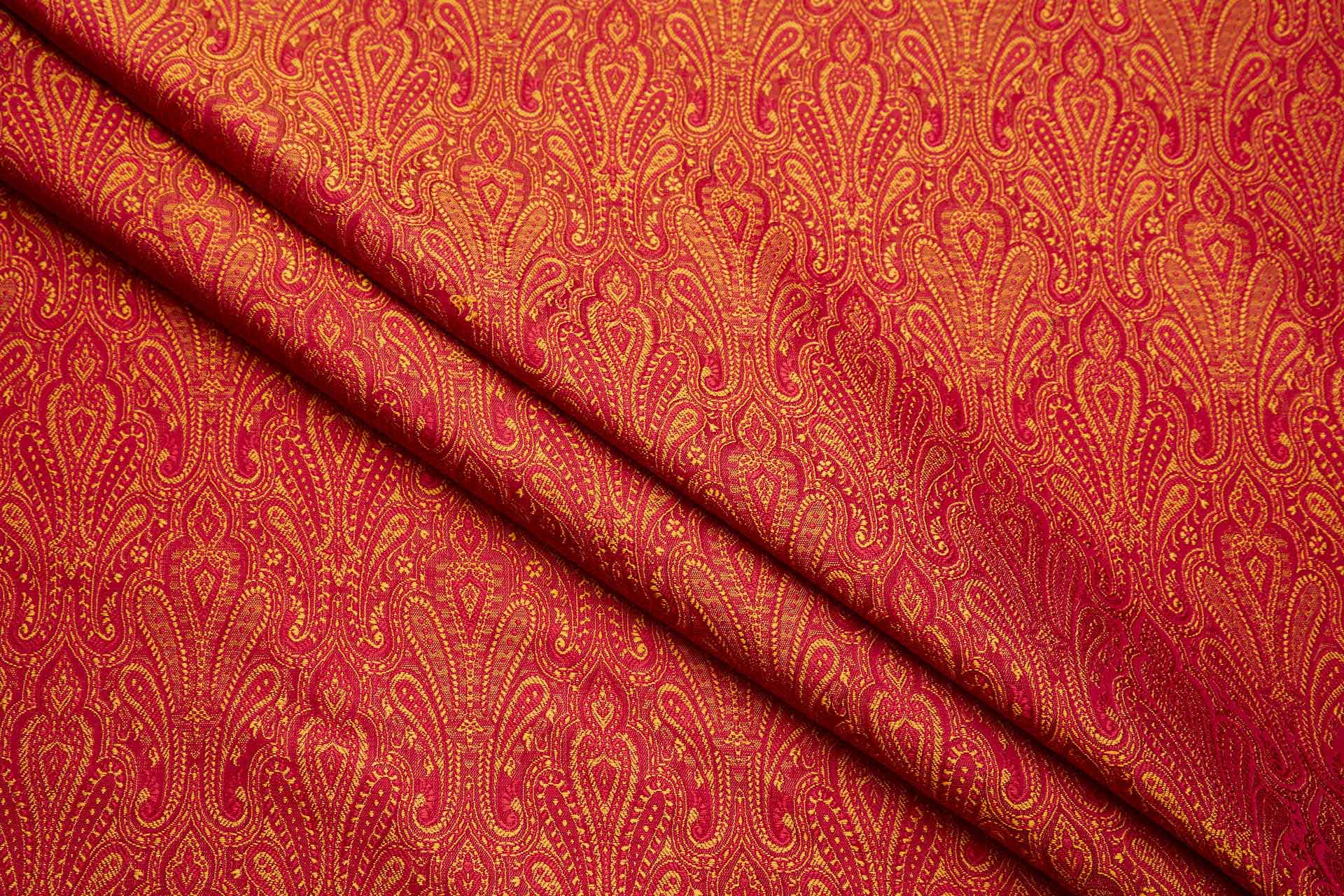 Banaras Brocade - Mustard, Orange and Red fabric, image 6 of 10