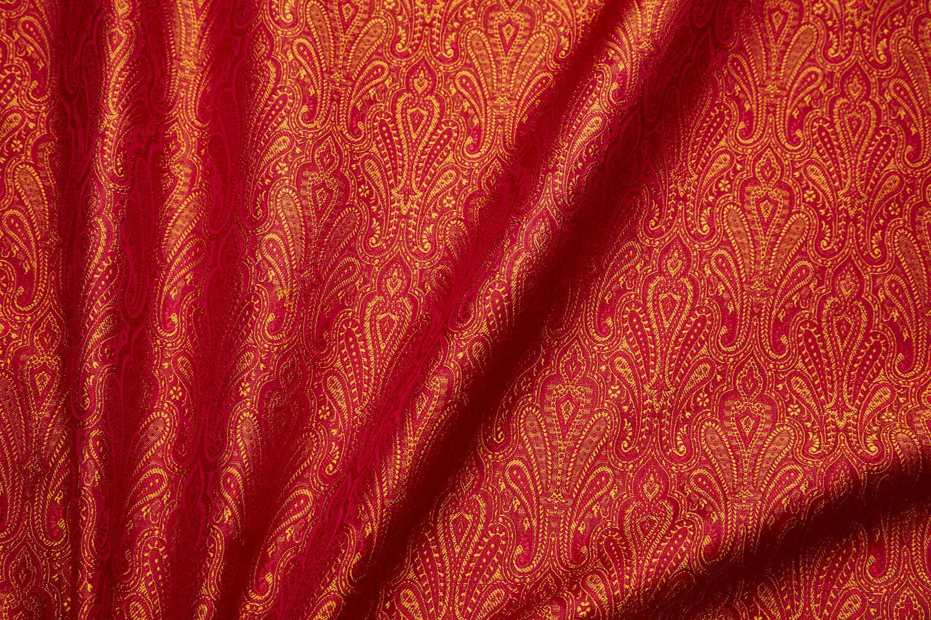 Banaras Brocade - Mustard, Orange and Red fabric, image 7 of 10