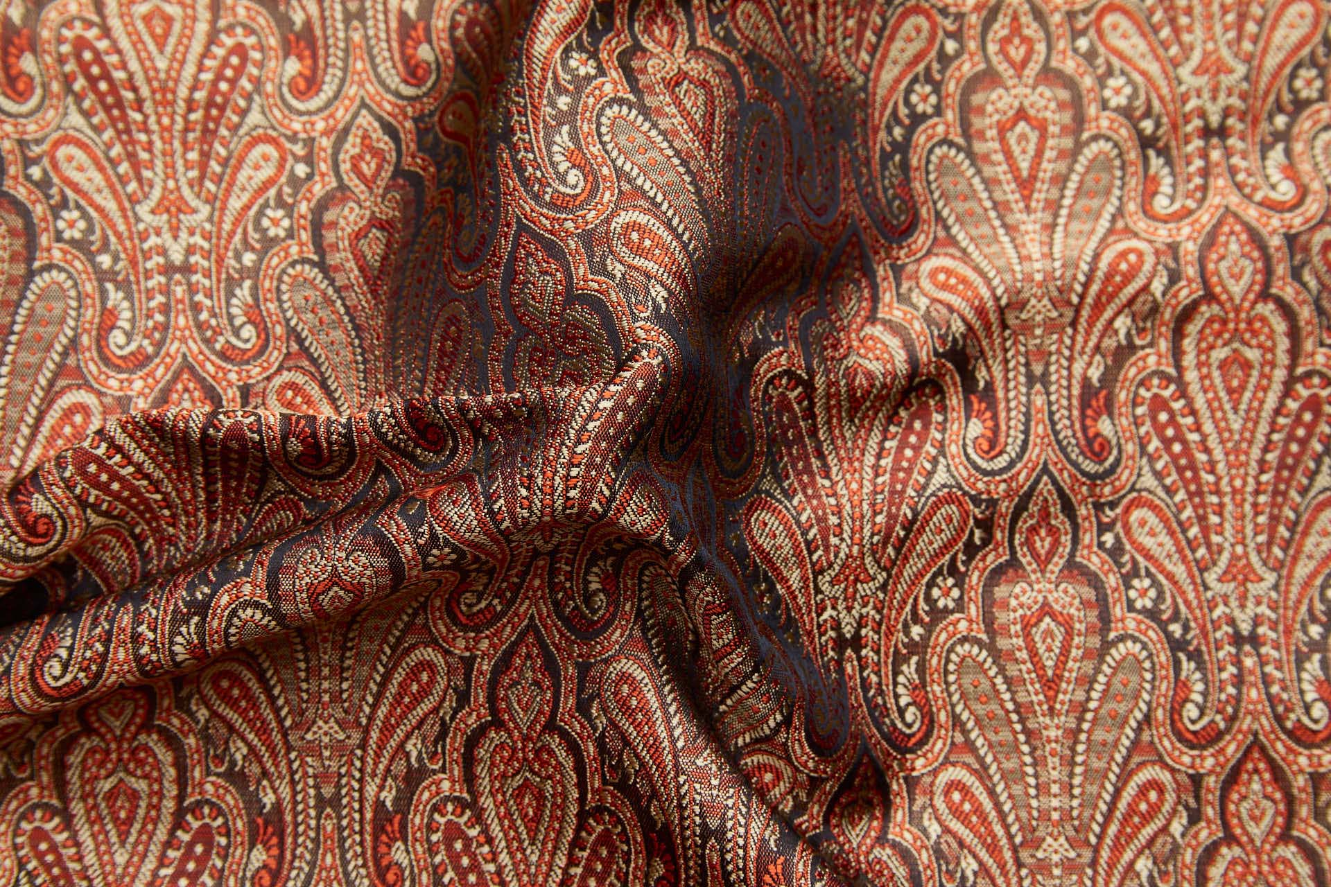Banaras Brocade - Straw, Orange and Black fabric, image 2 of 11
