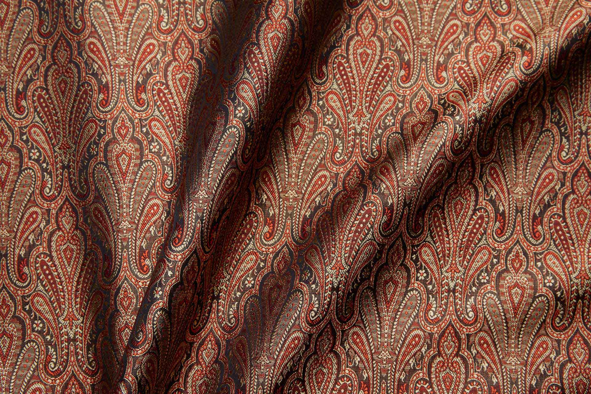 Banaras Brocade - Straw, Orange and Black fabric, image 3 of 11