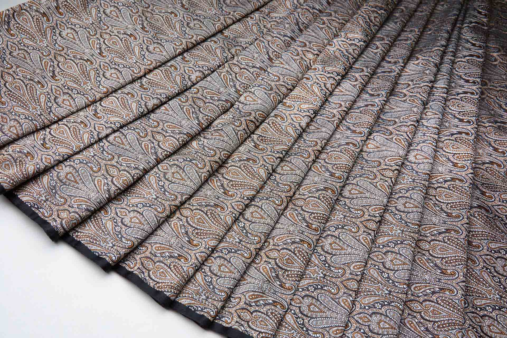 Banaras Brocade - Brown, Silver Grey and Black fabric