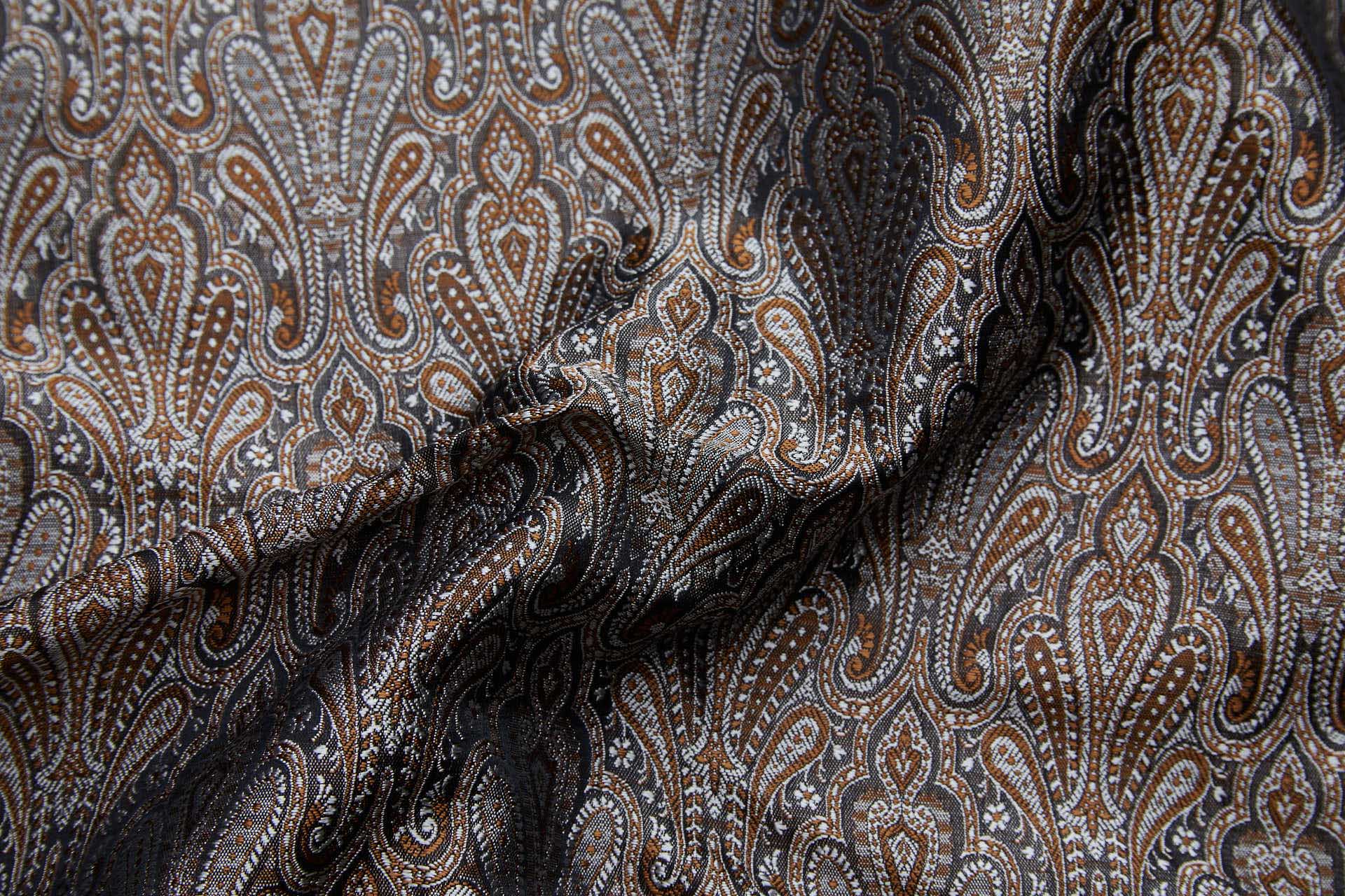 Banaras Brocade - Brown, Silver Grey and Black fabric, image 2 of 11