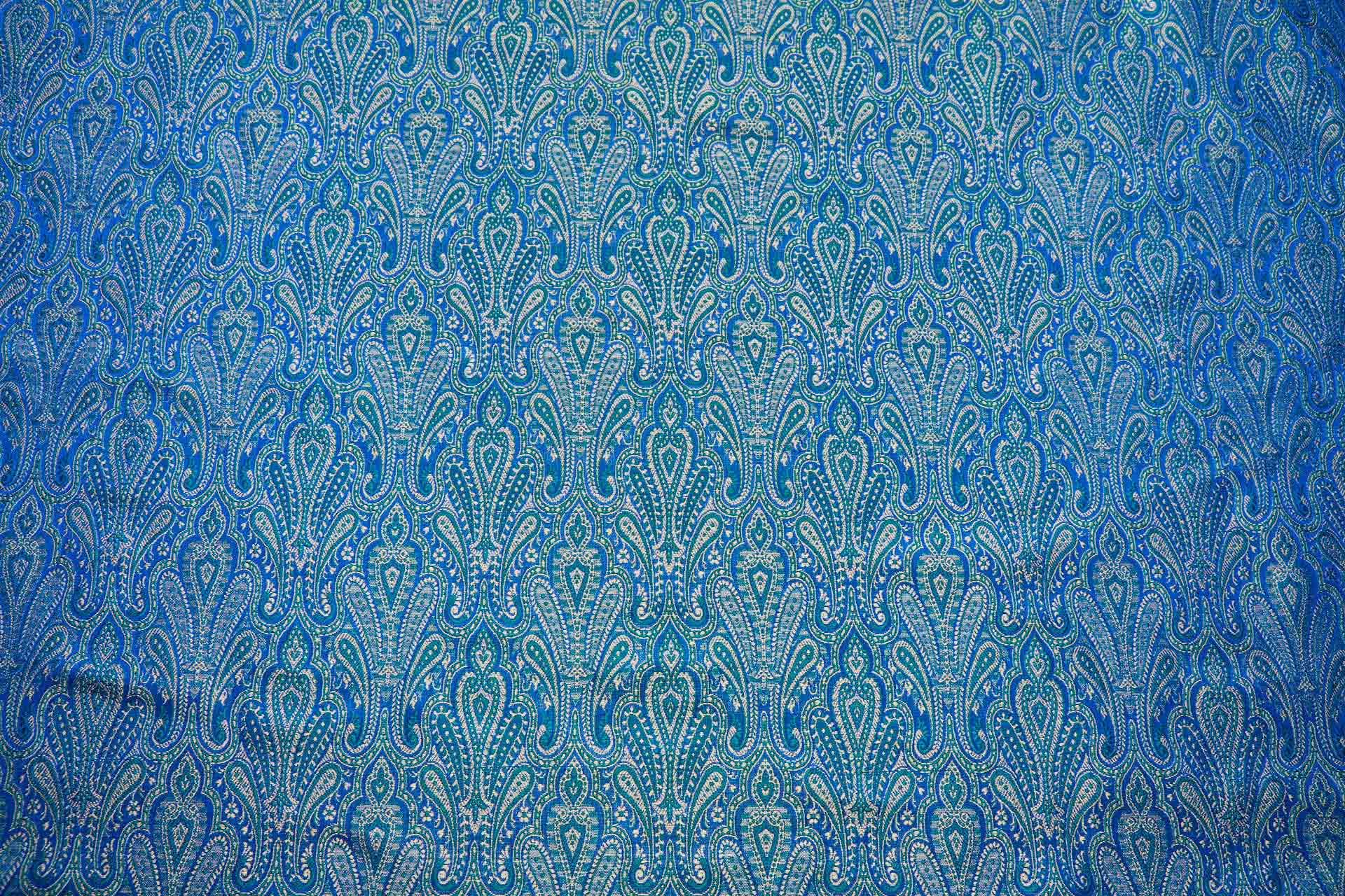 Banaras Brocade - Royal Blue, Teal and Cream fabric, image 11 of 11