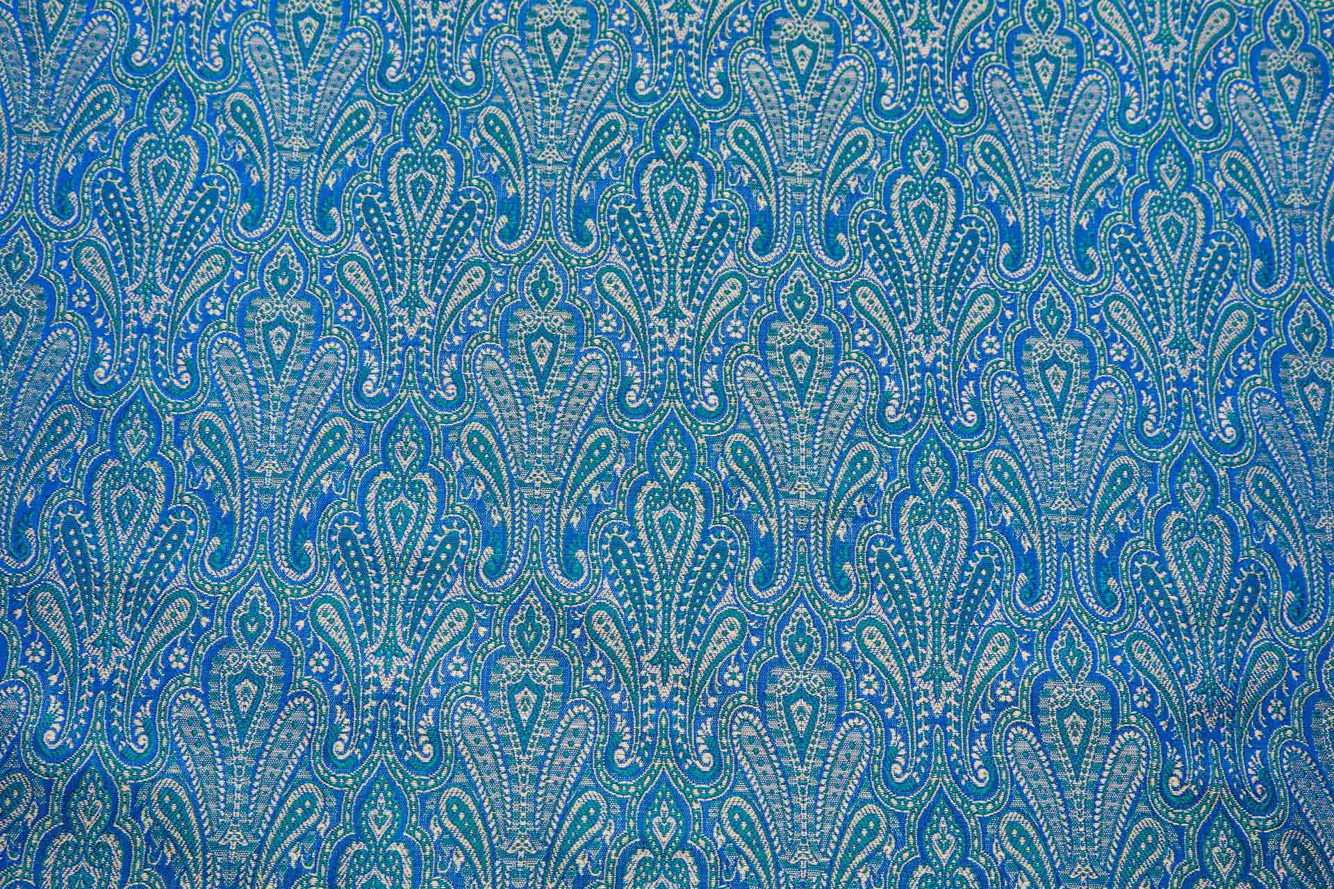 Banaras Brocade - Royal Blue, Teal and Cream fabric, image 5 of 11