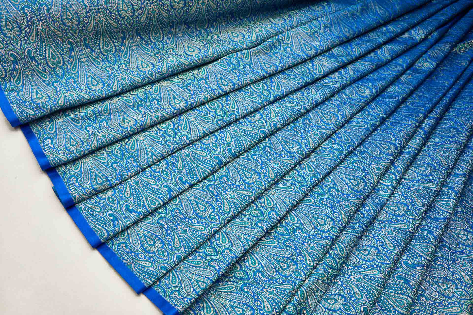 Banaras Brocade - Royal Blue, Teal and Cream fabric