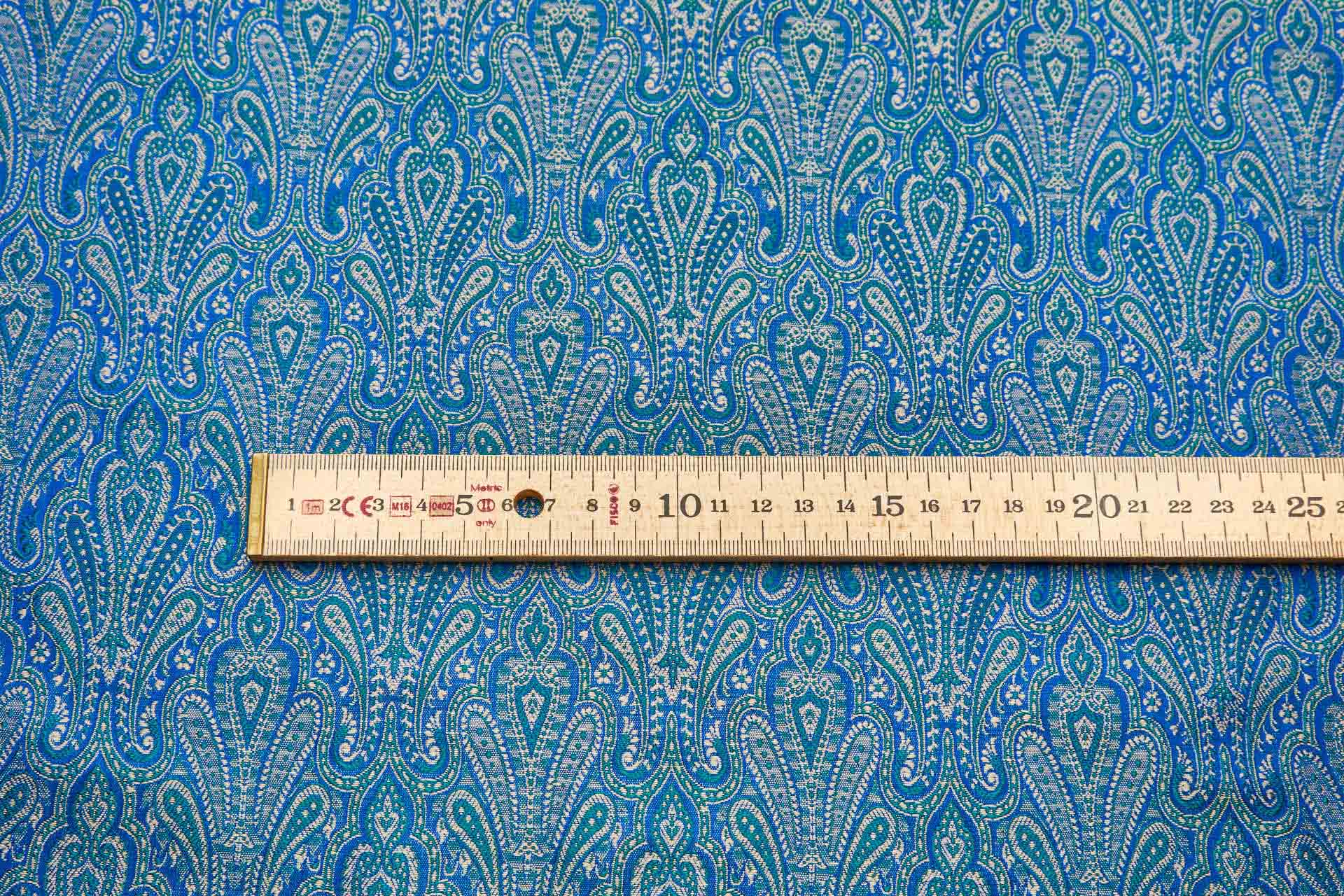 Banaras Brocade - Royal Blue, Teal and Cream fabric, image 10 of 11
