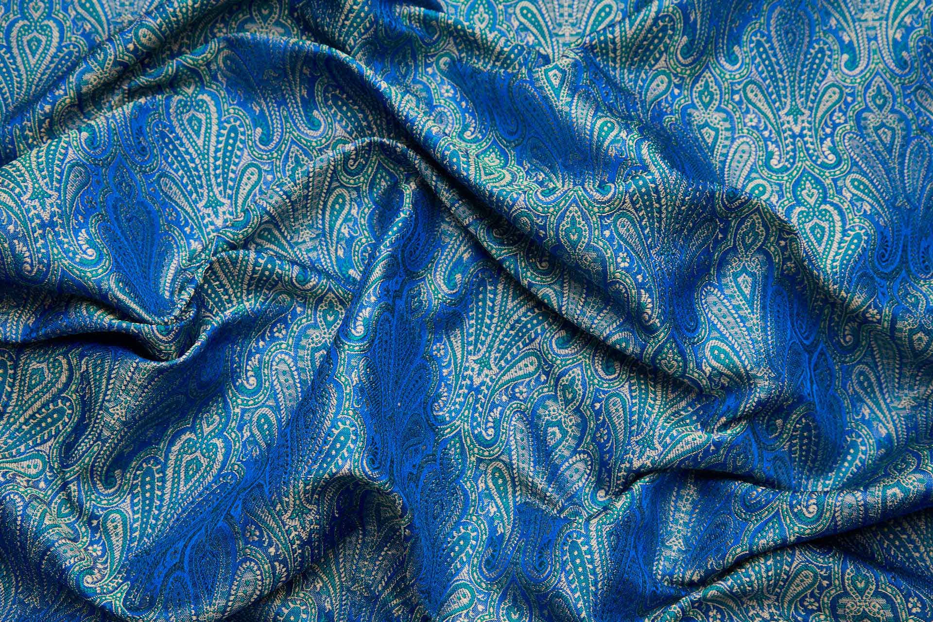 Banaras Brocade - Royal Blue, Teal and Cream fabric, image 7 of 11