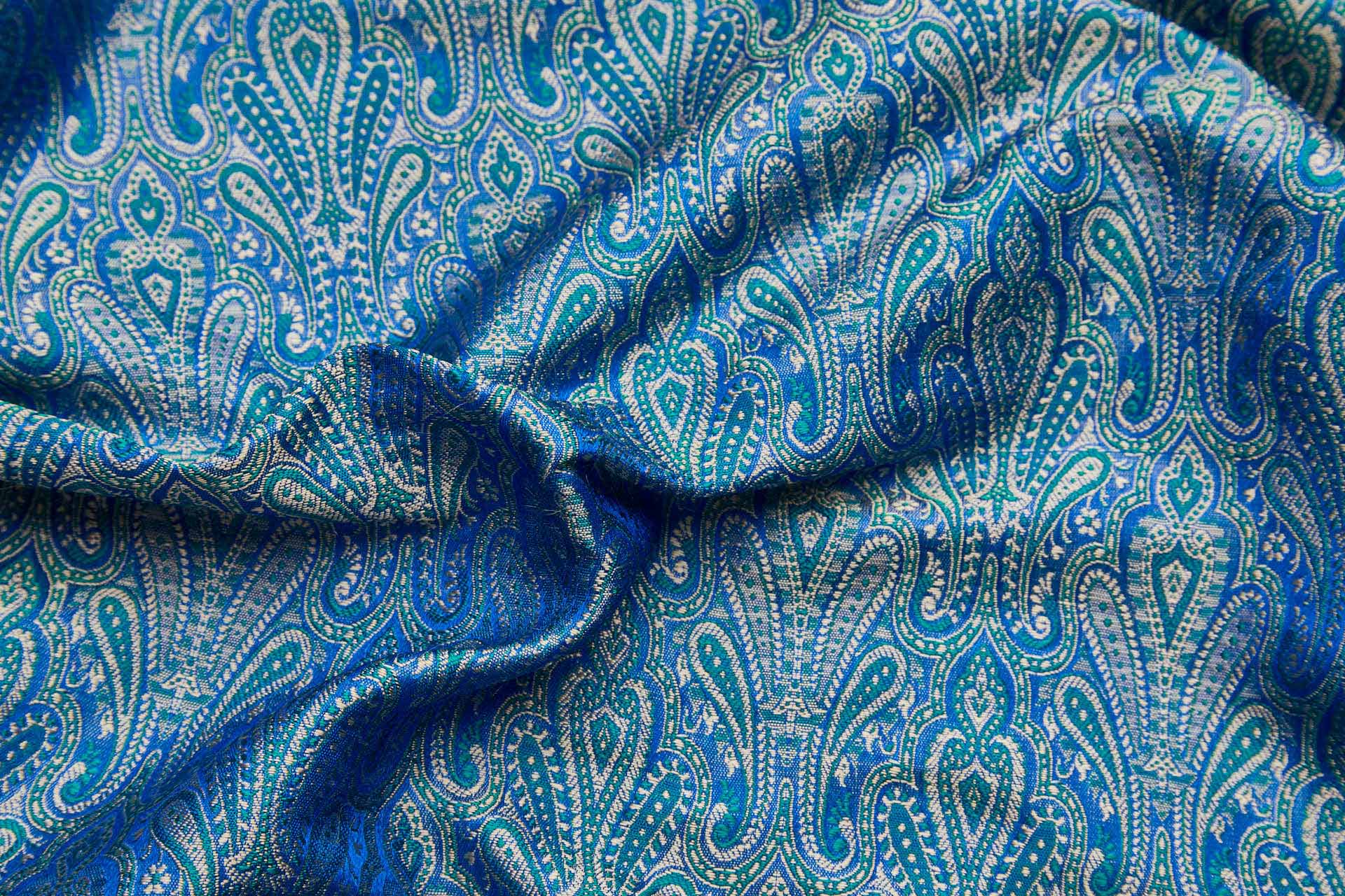 Banaras Brocade - Royal Blue, Teal and Cream fabric, image 2 of 11