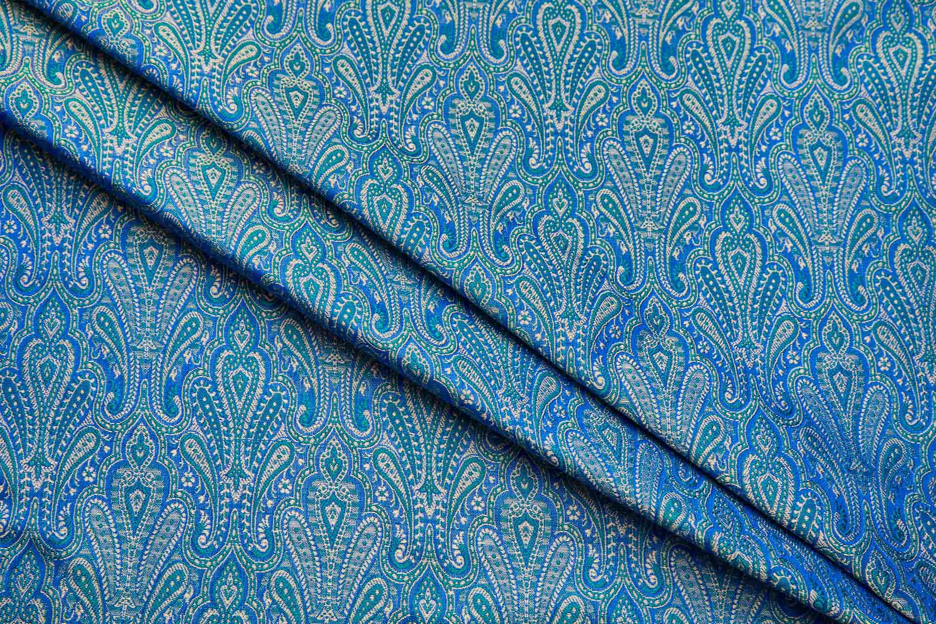 Banaras Brocade - Royal Blue, Teal and Cream fabric, image 9 of 11