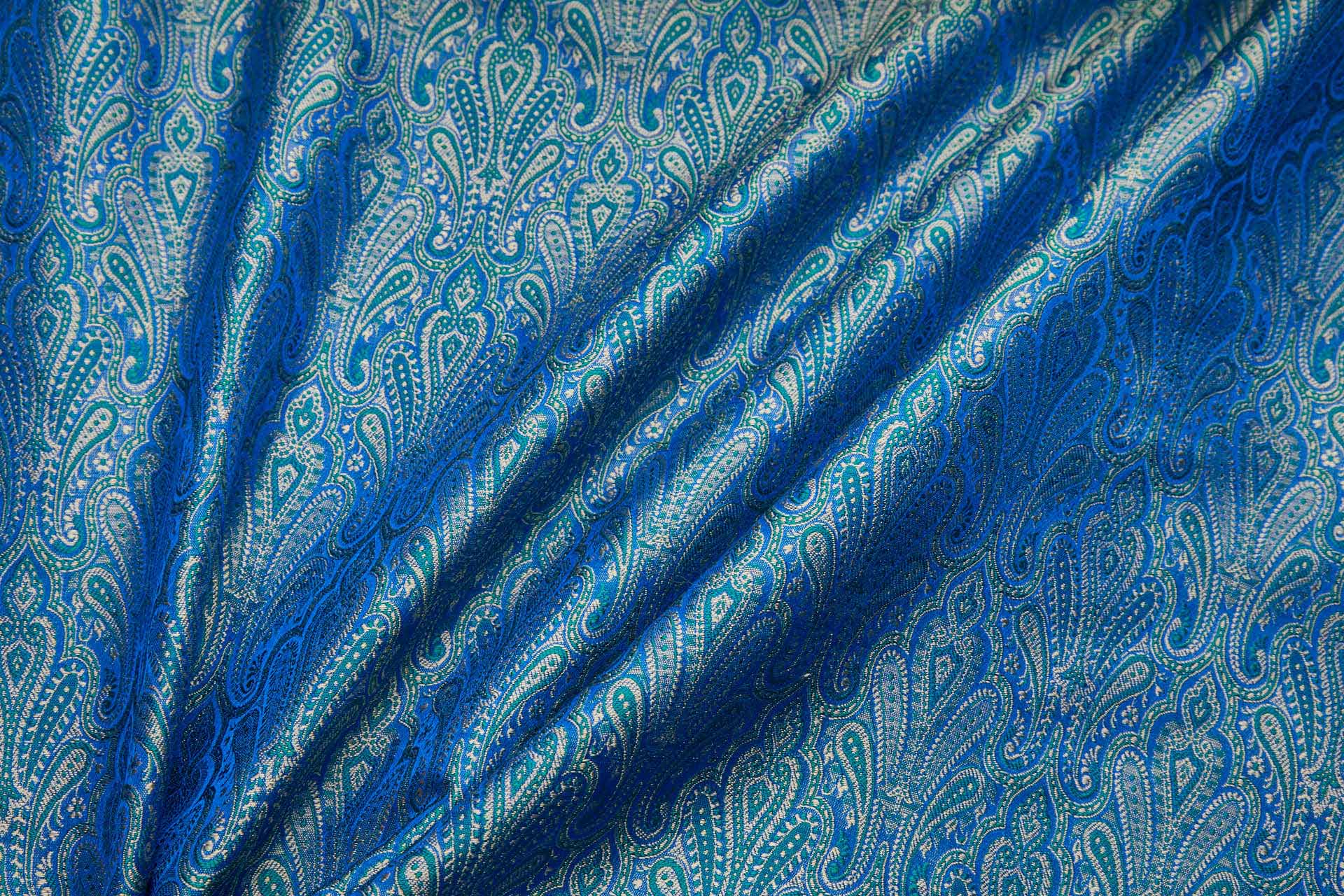 Banaras Brocade - Royal Blue, Teal and Cream fabric, image 3 of 11