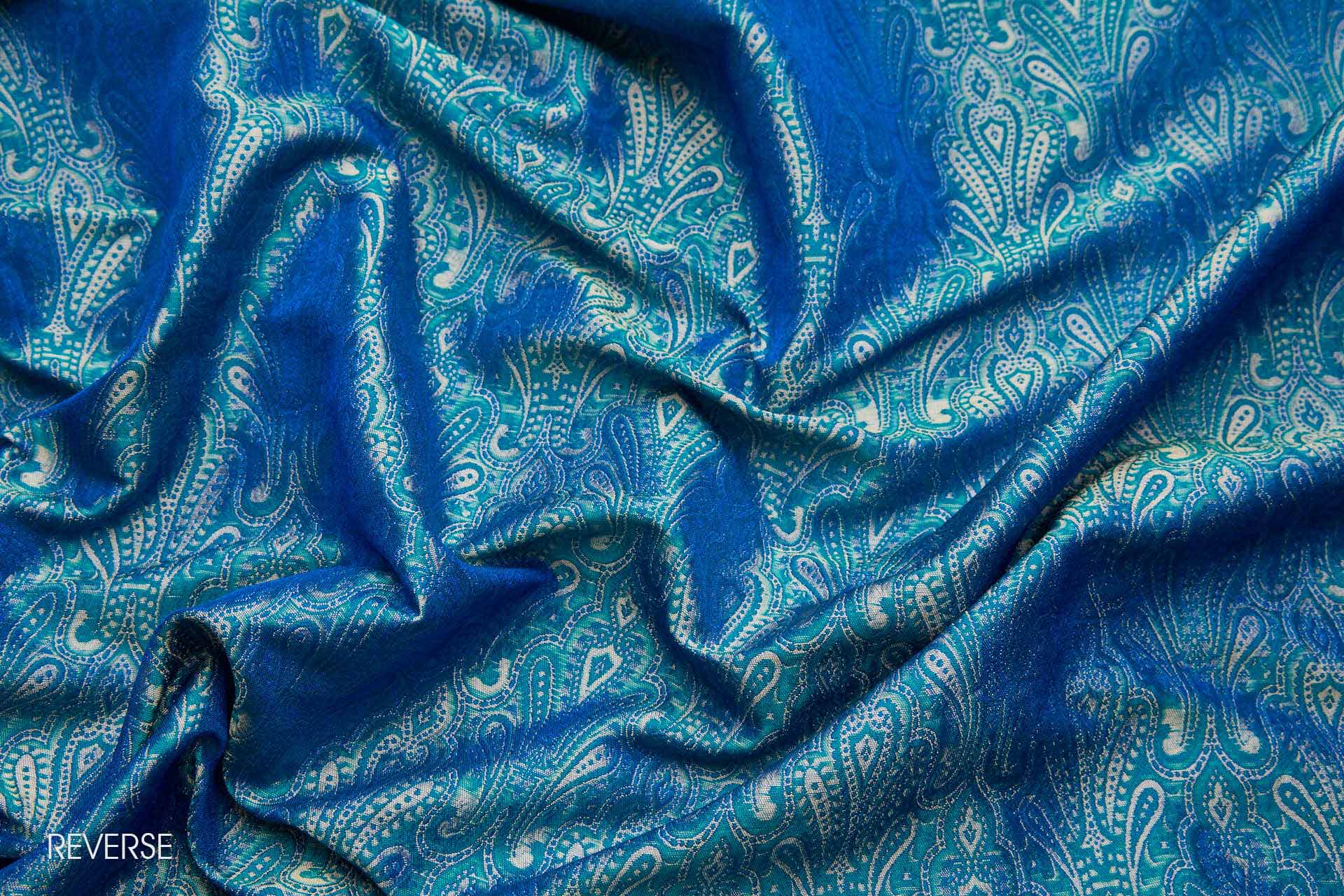 Banaras Brocade - Royal Blue, Teal and Cream fabric, image 8 of 11