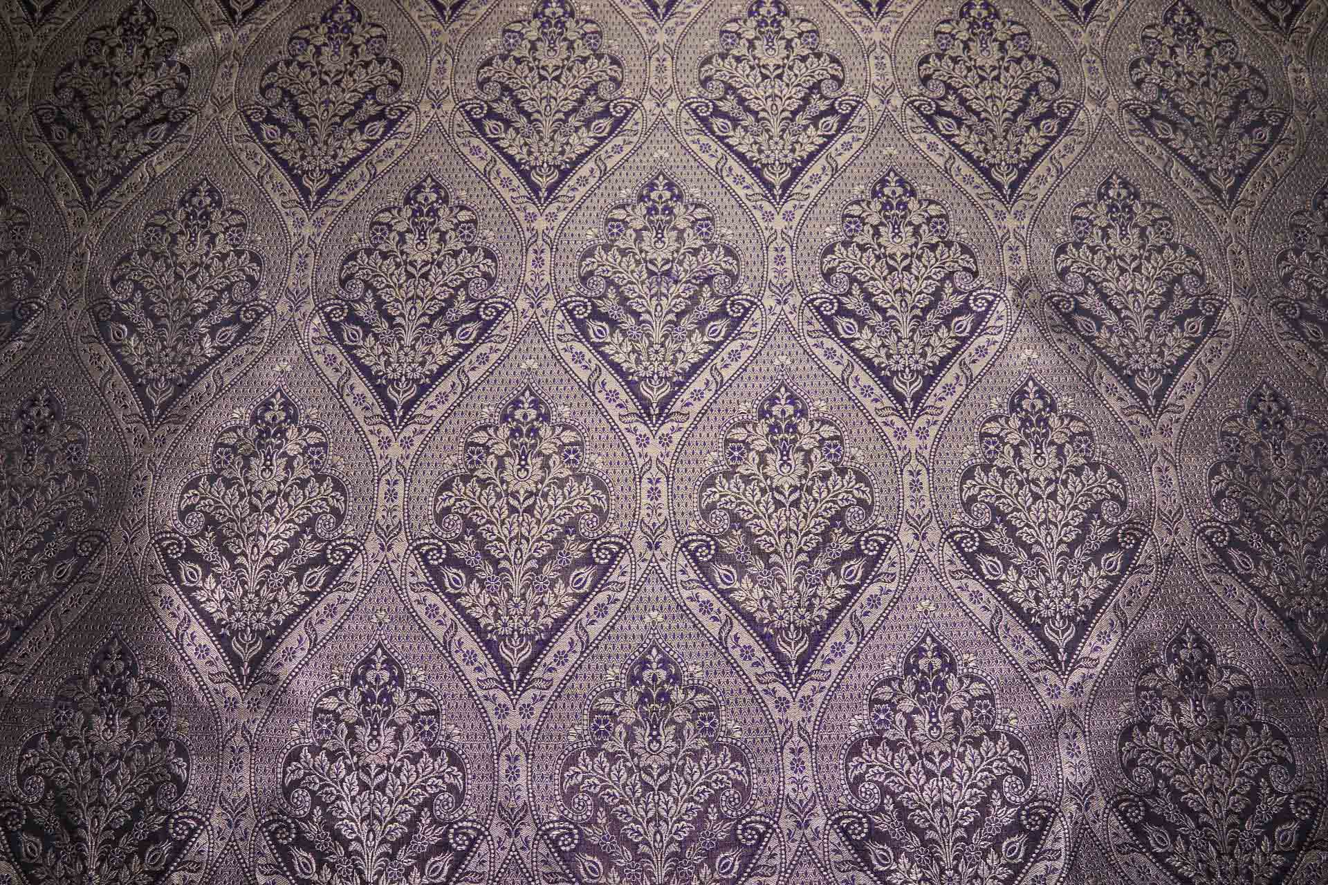 Floral Arrangement Banaras Brocade - Antique Gold, Indigo and Black fabric, image 7 of 7