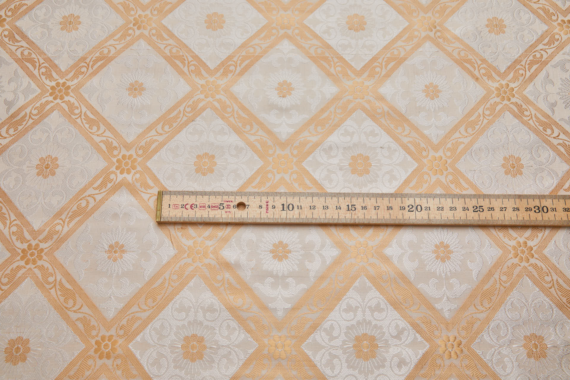 Soft Banaras Brocade - Peachy Gold and Cream Trellis Floral fabric, image 8 of 9
