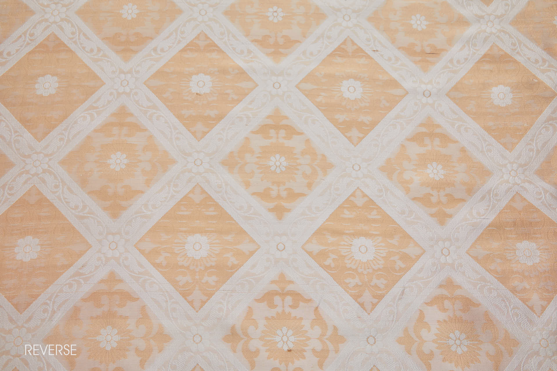 Soft Banaras Brocade - Peachy Gold and Cream Trellis Floral fabric, image 5 of 9