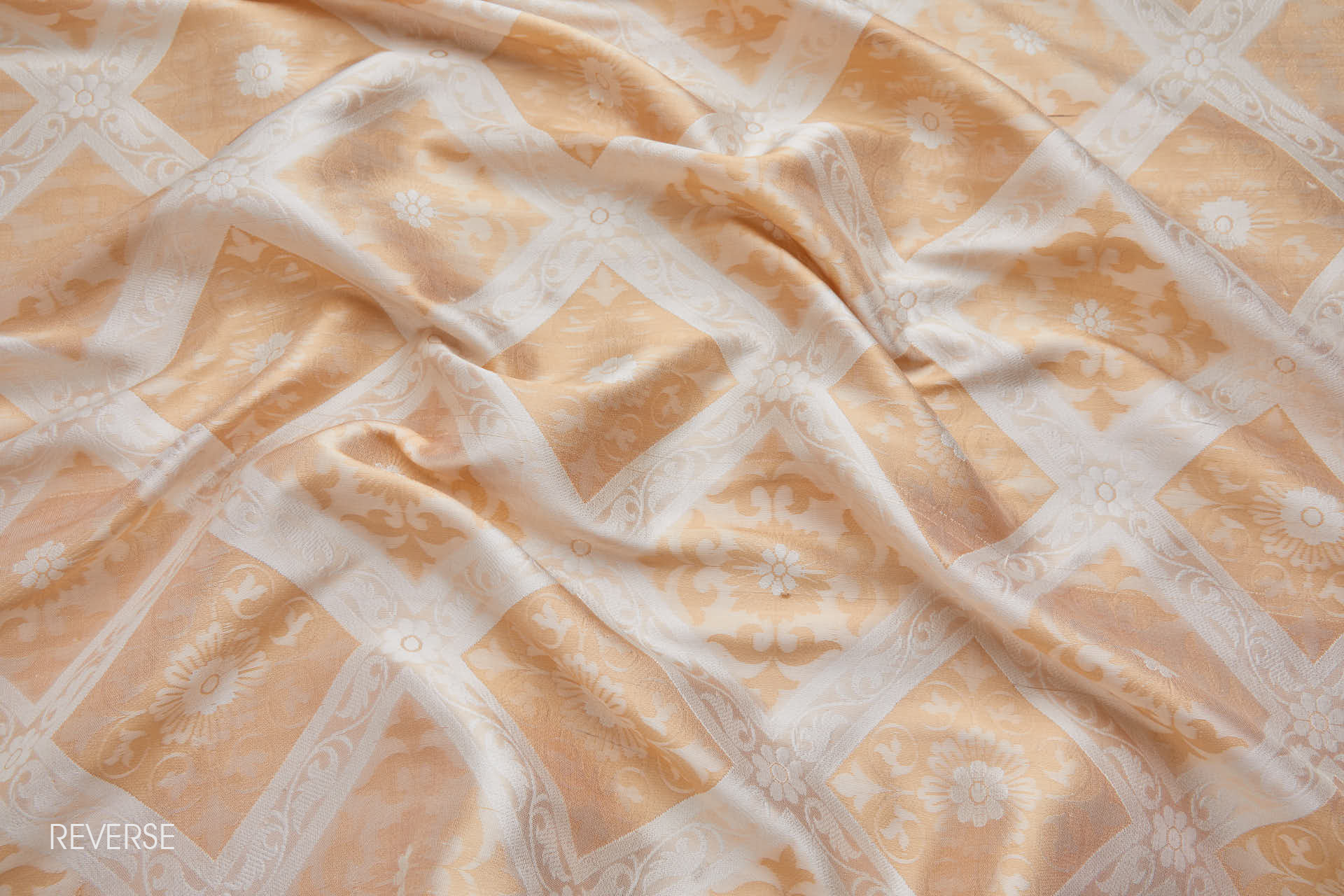 Soft Banaras Brocade - Peachy Gold and Cream Trellis Floral fabric, image 7 of 9