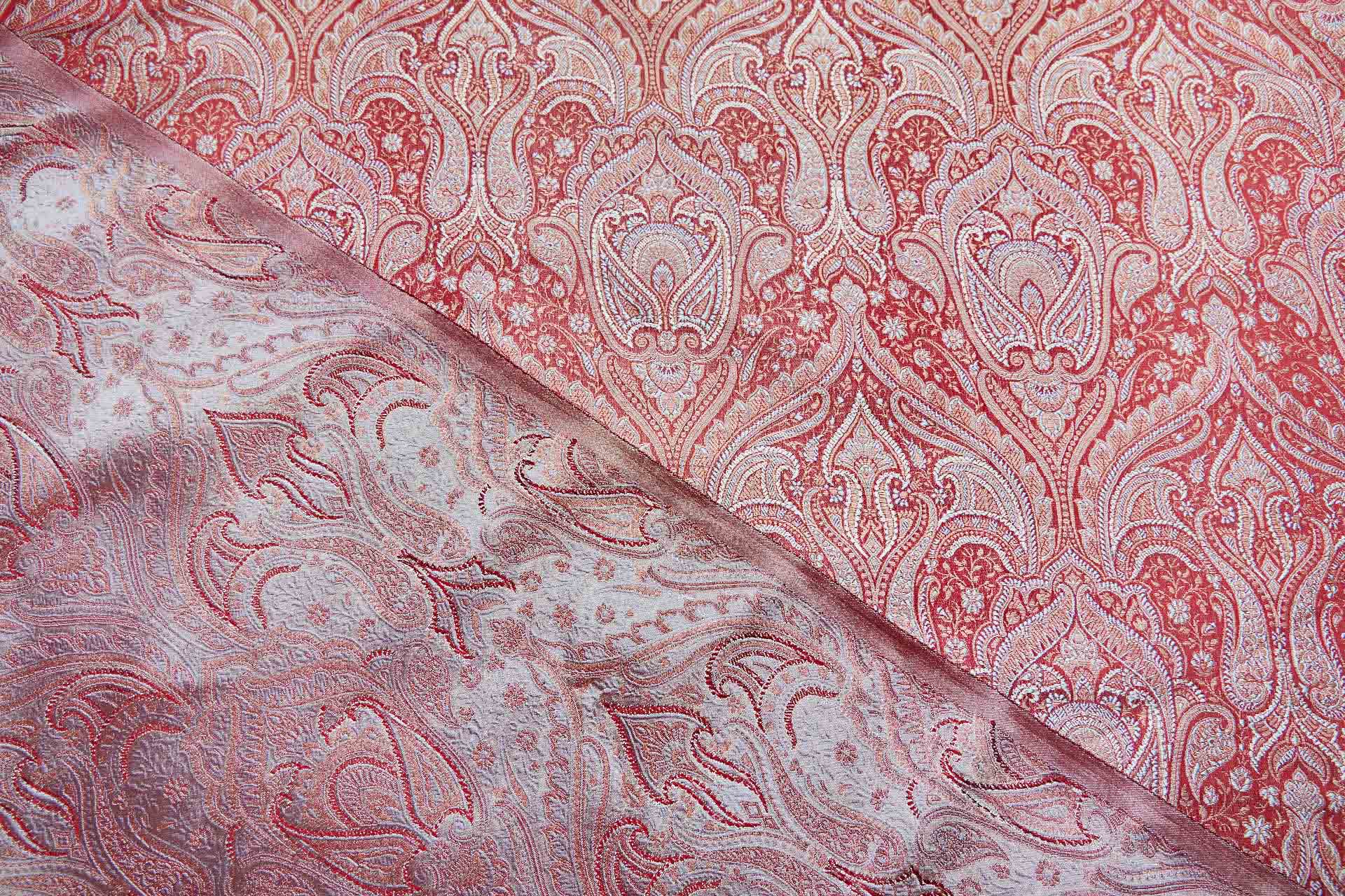 Banaras Brocade - Red, Copper and Silver Grey Paisley fabric, image 6 of 10