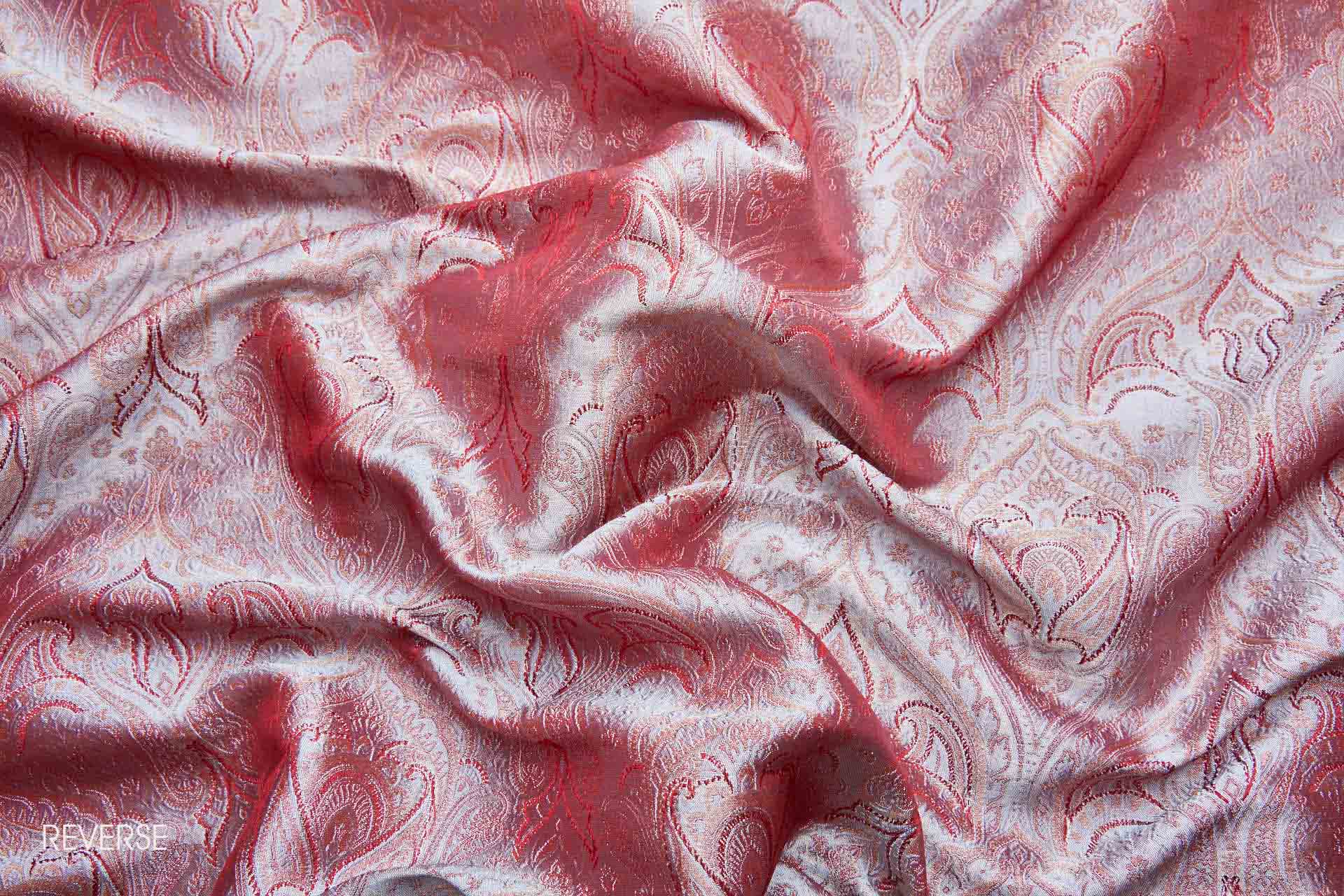 Banaras Brocade - Red, Copper and Silver Grey Paisley fabric, image 8 of 10