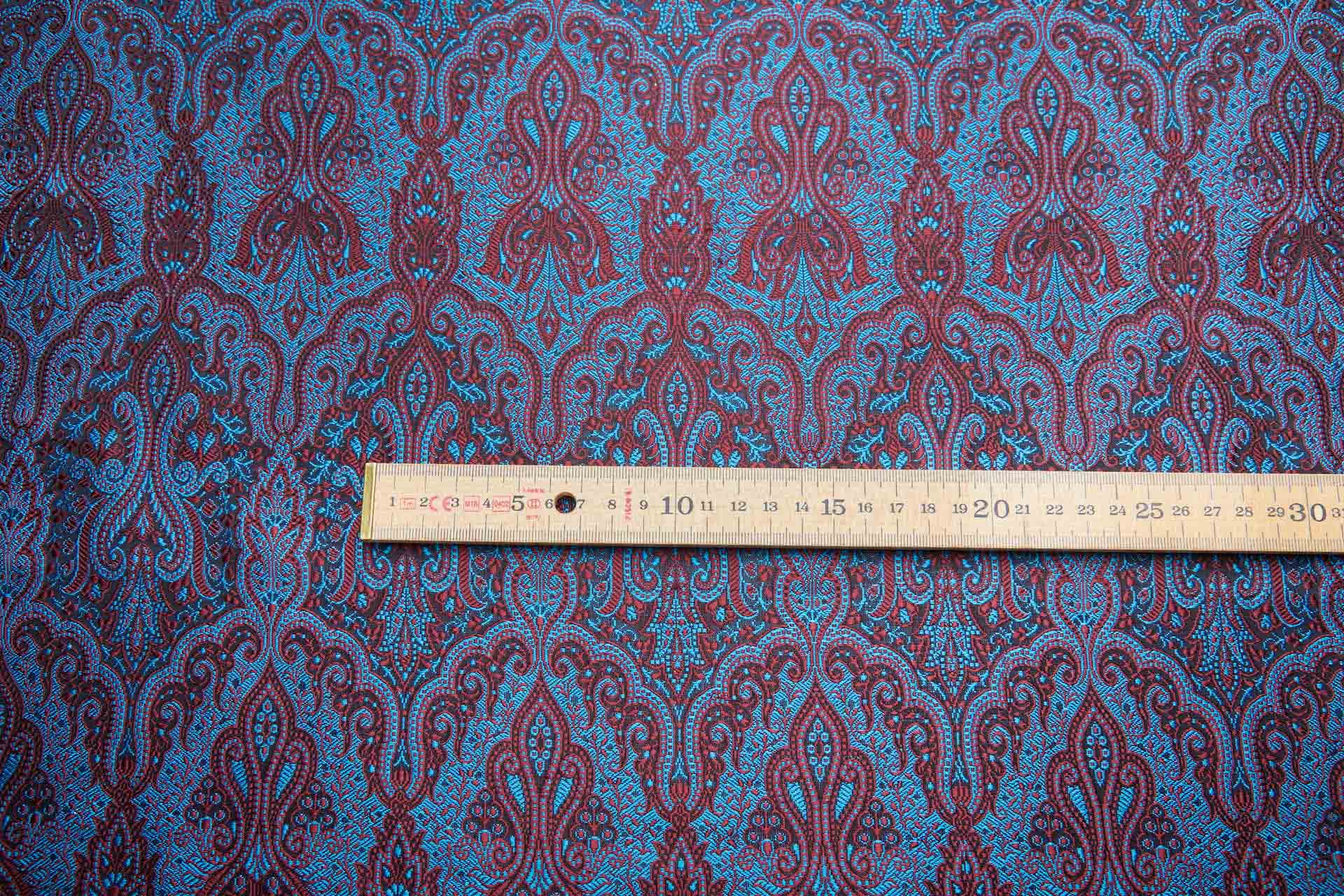 Banaras Brocade - Blue, Red and Black fabric, image 9 of 10