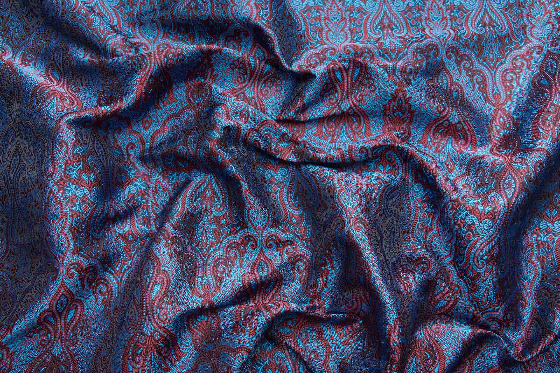 Banaras Brocade - Blue, Red and Black fabric, image 5 of 10