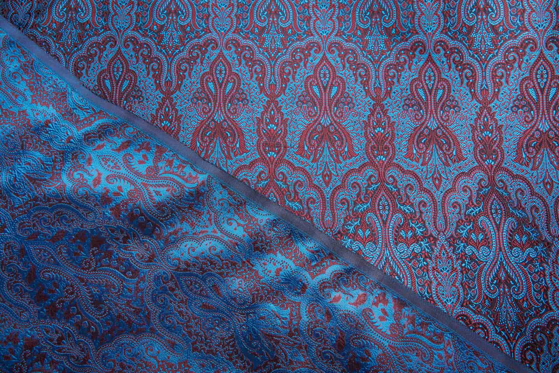 Banaras Brocade - Blue, Red and Black fabric, image 6 of 10