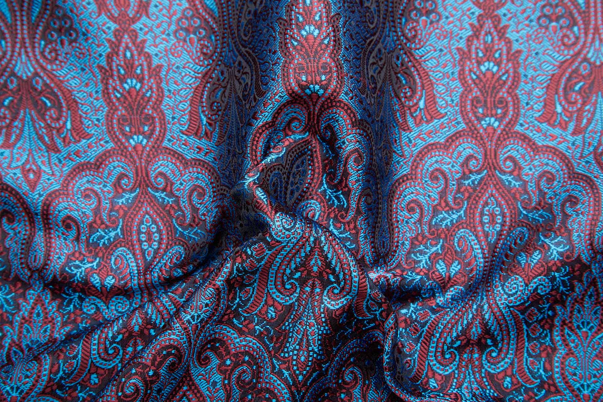 Banaras Brocade - Blue, Red and Black fabric, image 2 of 10
