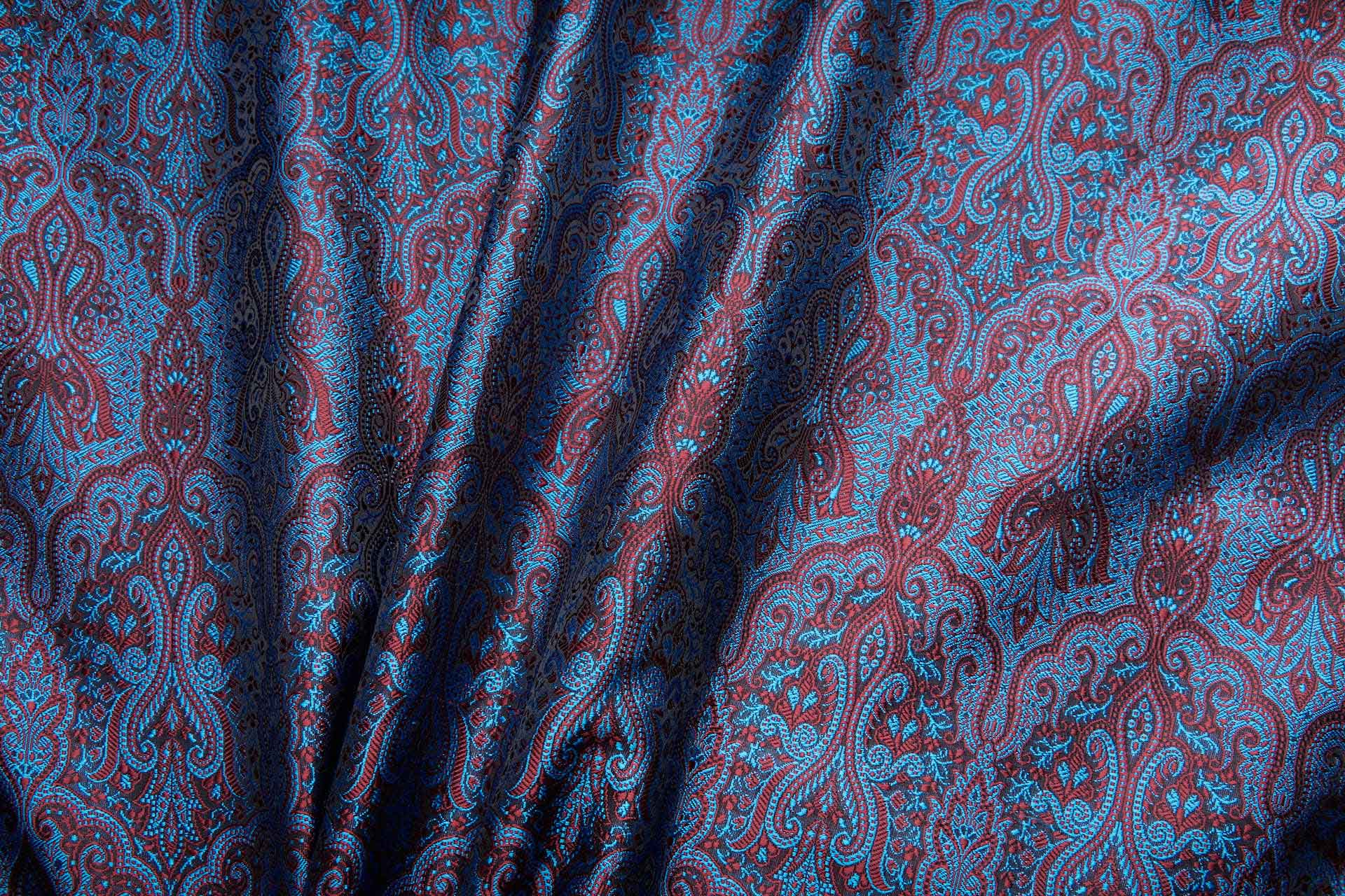 Banaras Brocade - Blue, Red and Black fabric, image 3 of 10