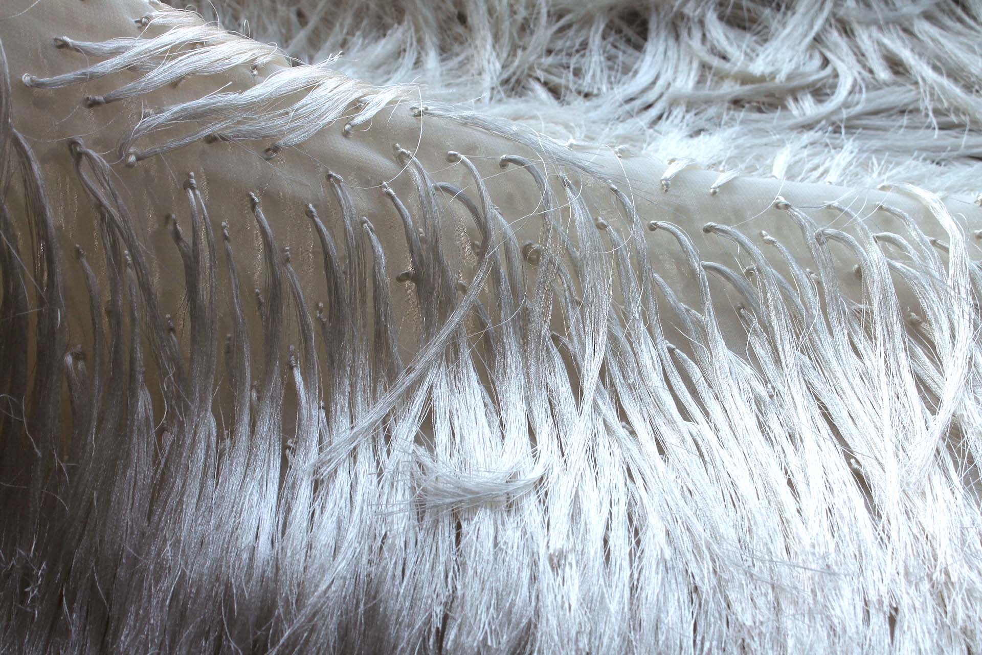 "Yeti" Viscose Fringing on Silk Chiffon - Ivory fabric, image 6 of 9